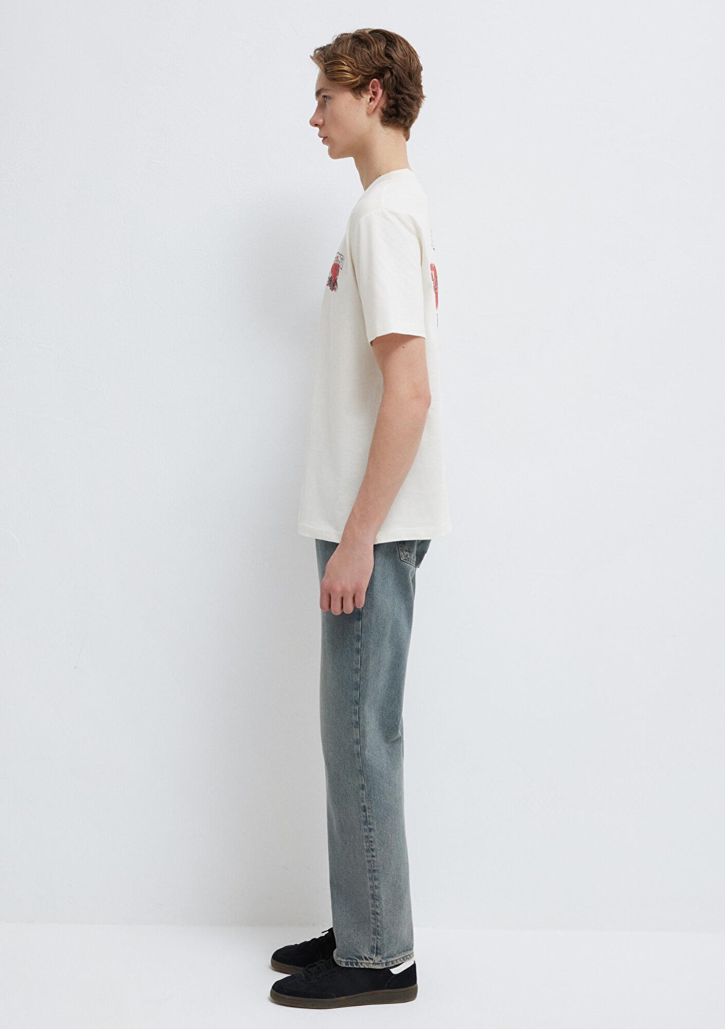 Mavi Osaka Baskılı Ekru Tişört Loose Fit / Bol Rahat Kesim 0613298-80194