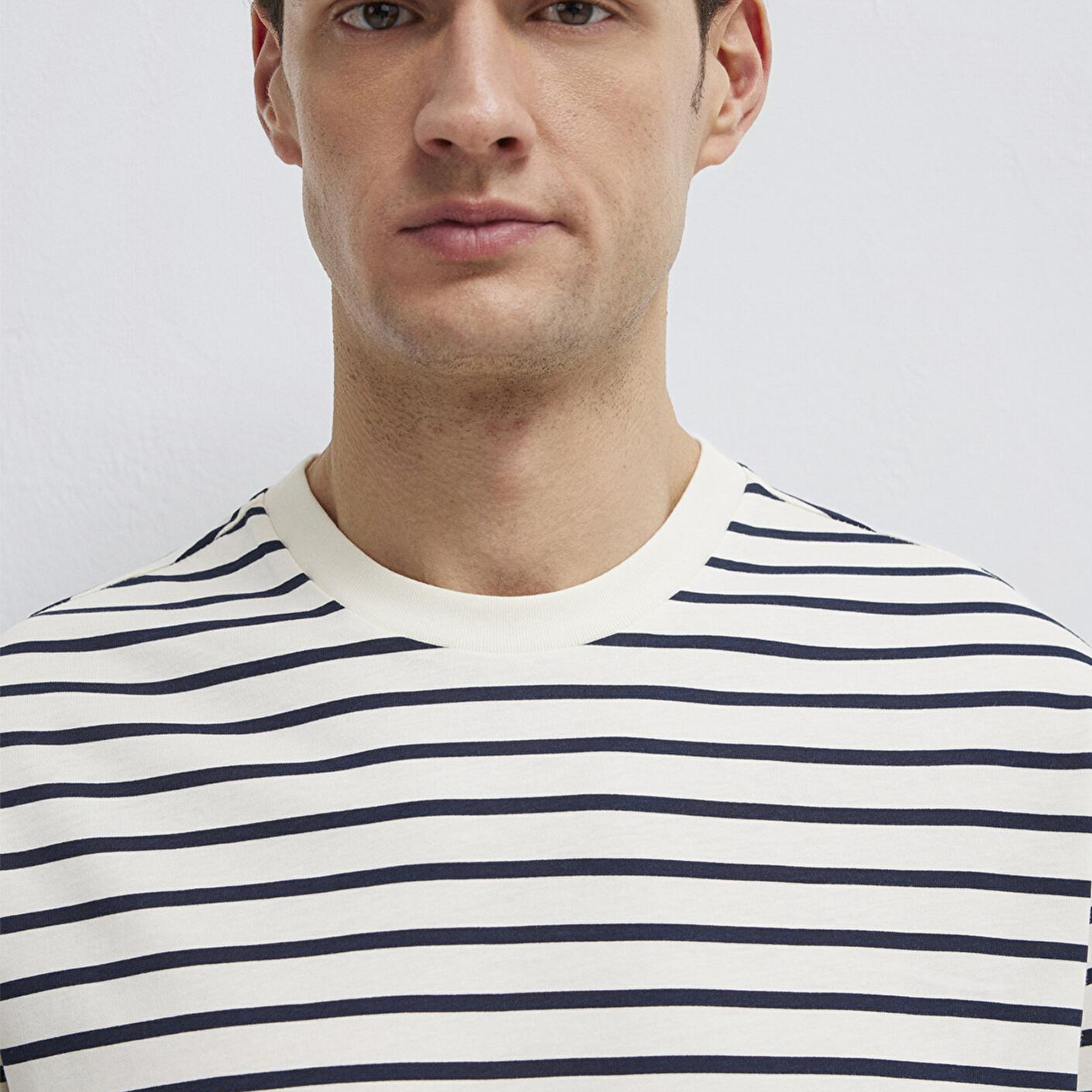 Mavi Lacivert Çizgili Ekru Tişört Loose Fit / Bol Rahat Kesim 0613274-30651