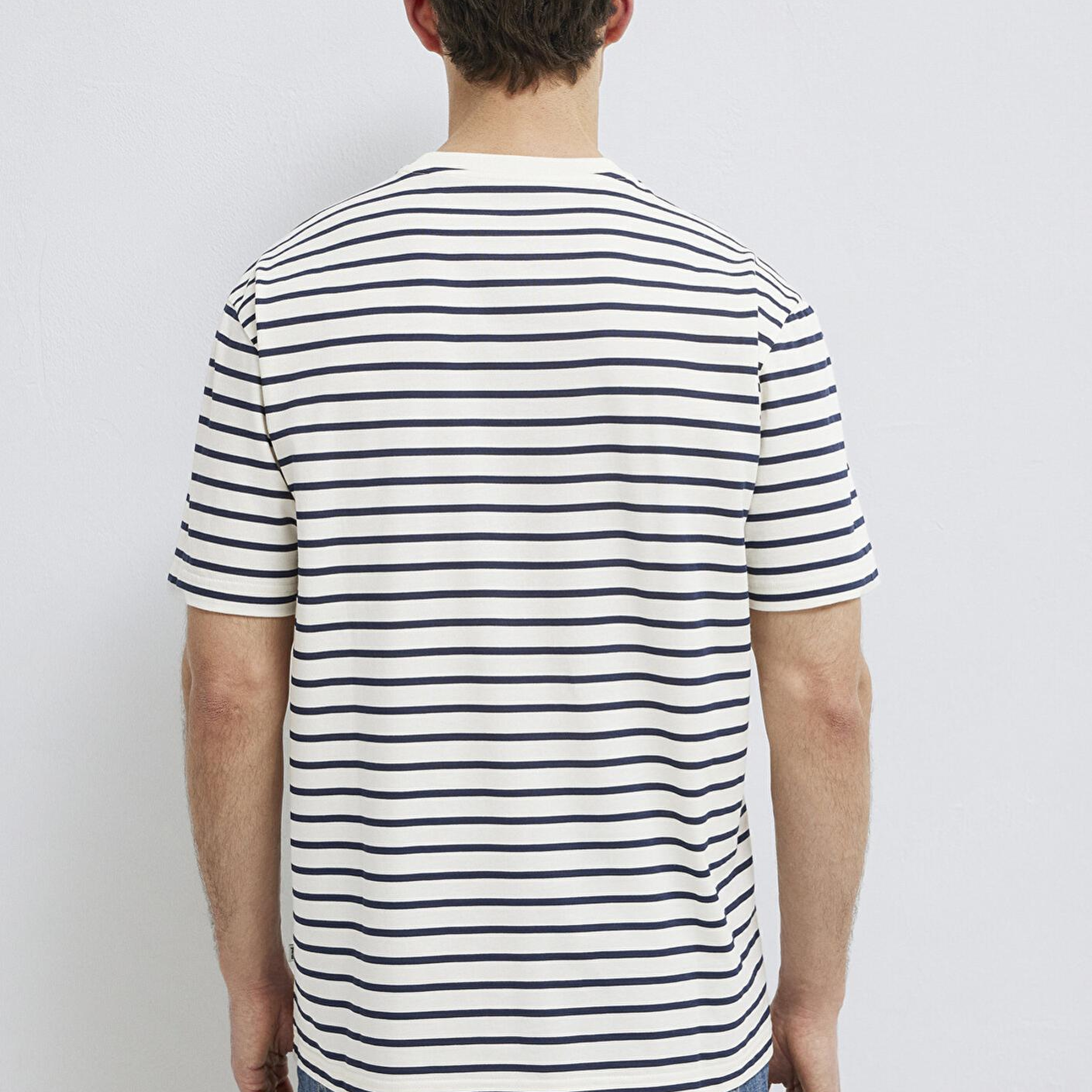 Mavi Lacivert Çizgili Ekru Tişört Loose Fit / Bol Rahat Kesim 0613274-30651
