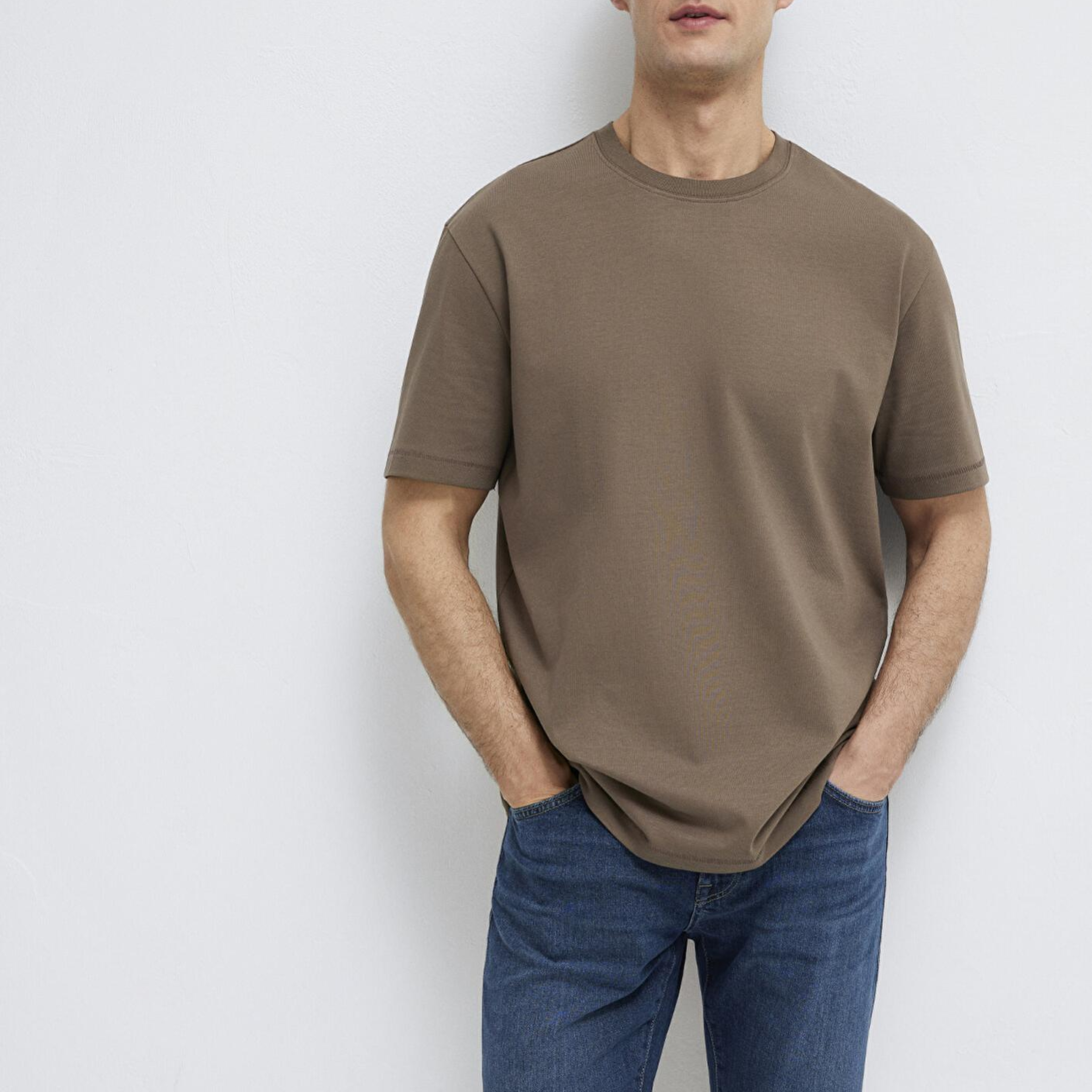 Mavi Kahverengi Basic Tişört Loose Fit / Bol Rahat Kesim 0612269-83866