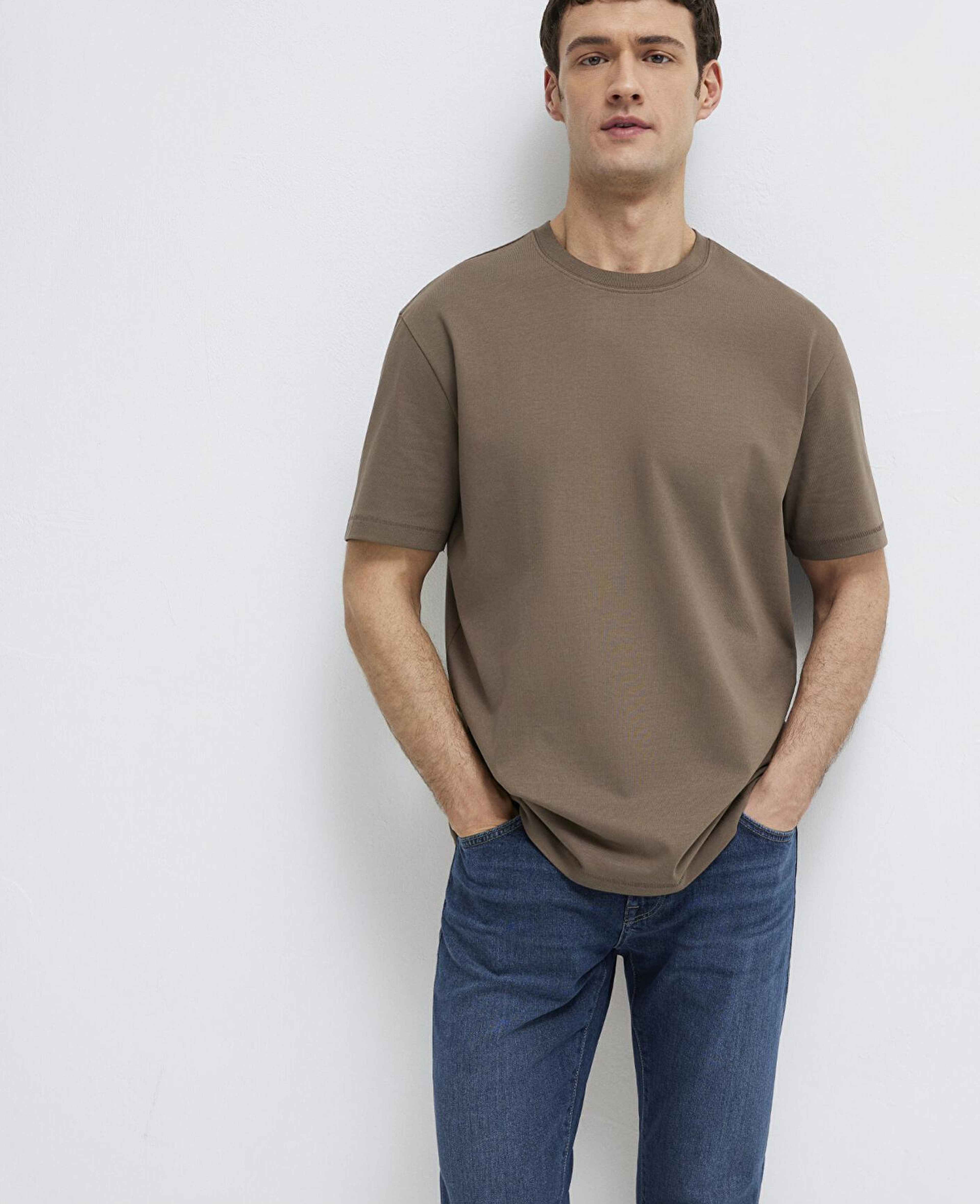 Mavi Kahverengi Basic Tişört Loose Fit / Bol Rahat Kesim 0612269-83866