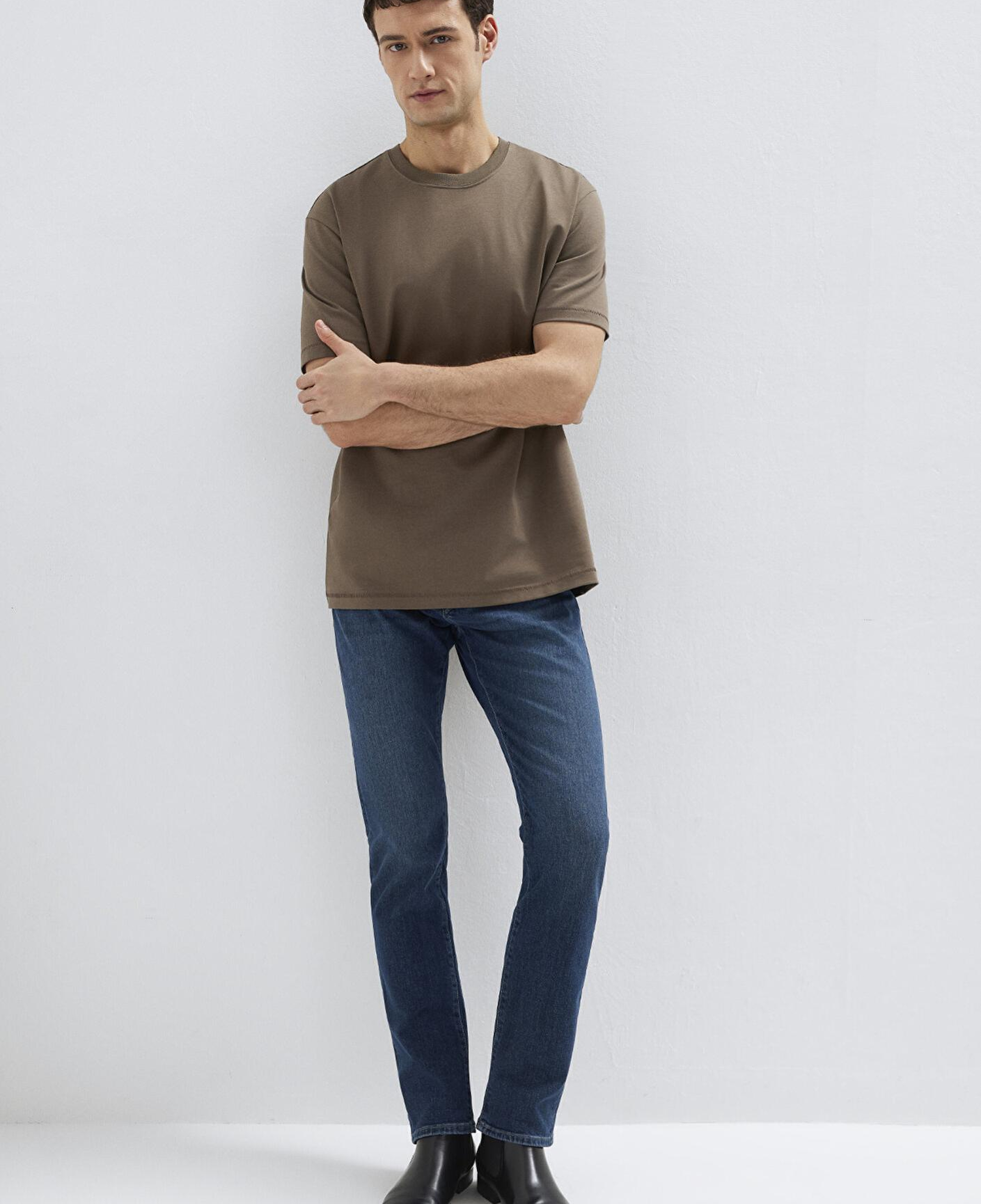 Mavi Kahverengi Basic Tişört Loose Fit / Bol Rahat Kesim 0612269-83866