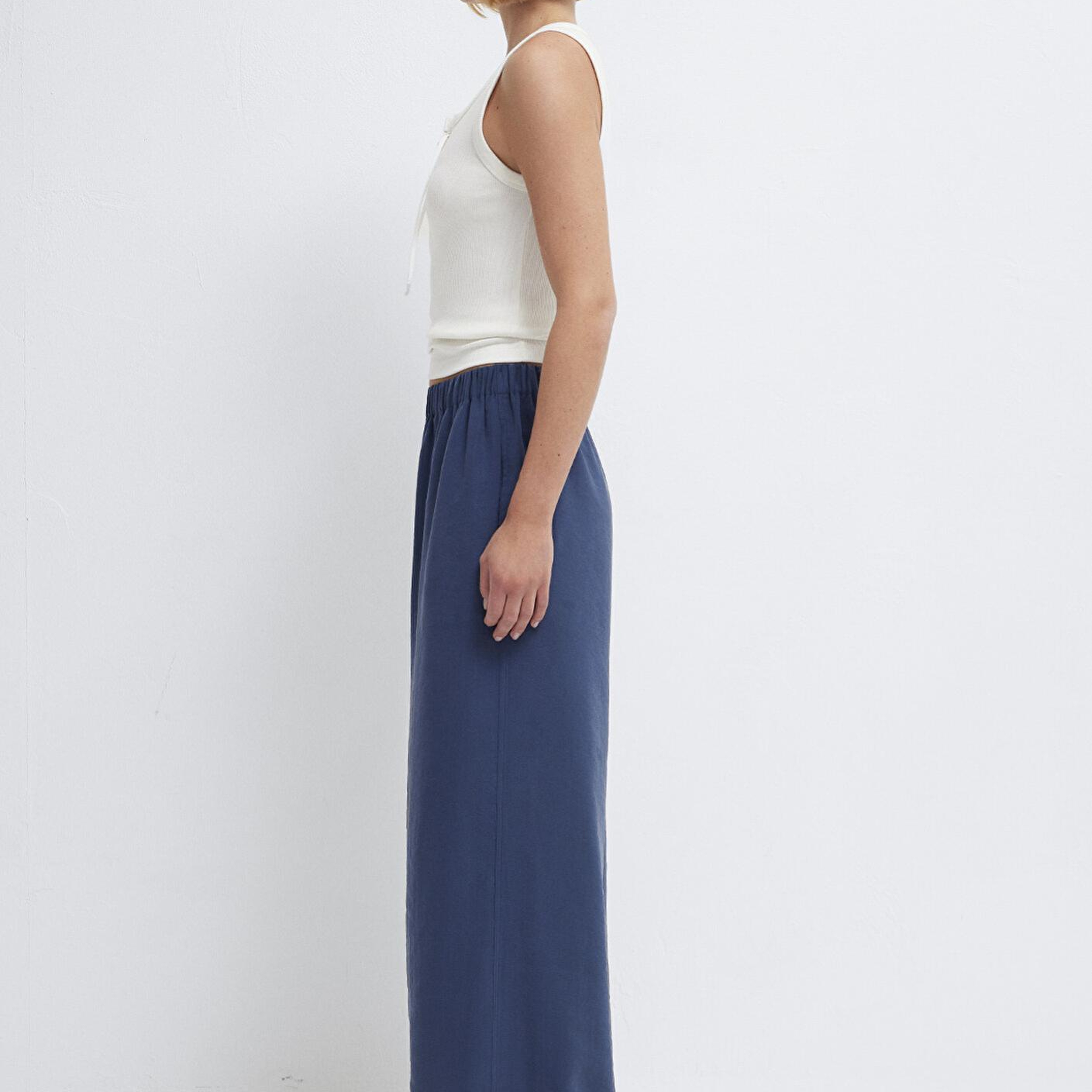 Mavi Beli Lastikli Geniş Paça Lacivert Pantolon 1011171-70770