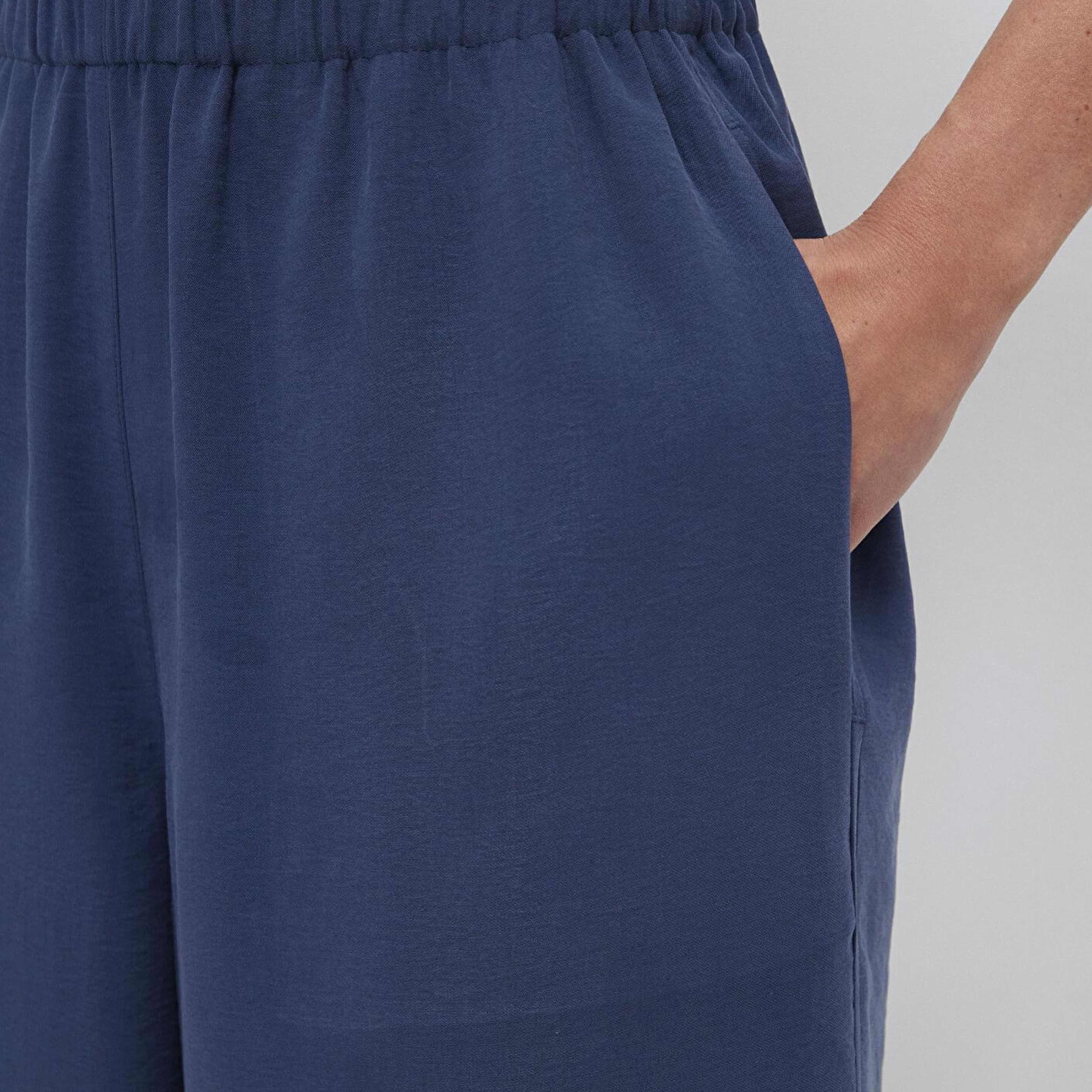 Mavi Beli Lastikli Geniş Paça Lacivert Pantolon 1011171-70770