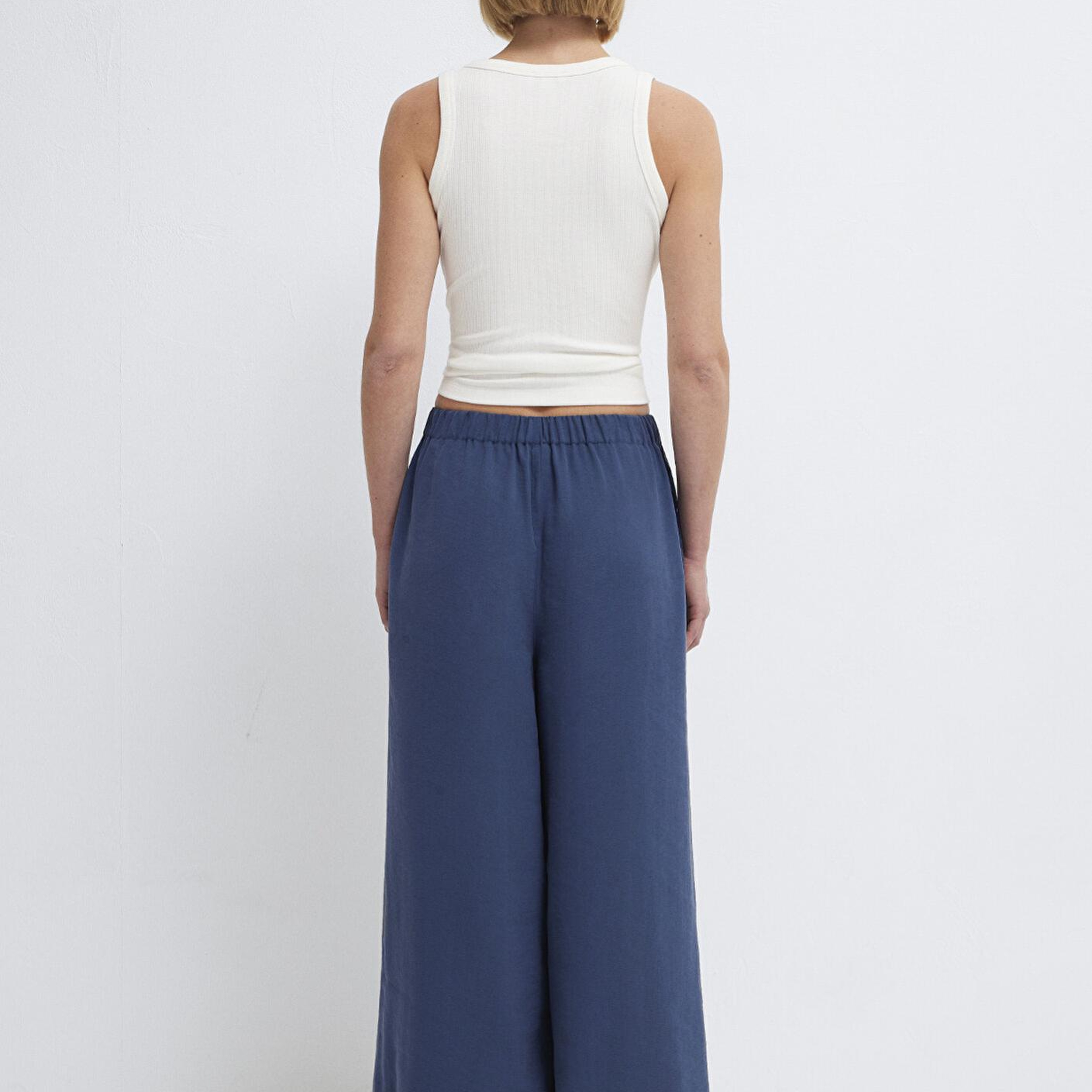 Mavi Beli Lastikli Geniş Paça Lacivert Pantolon 1011171-70770