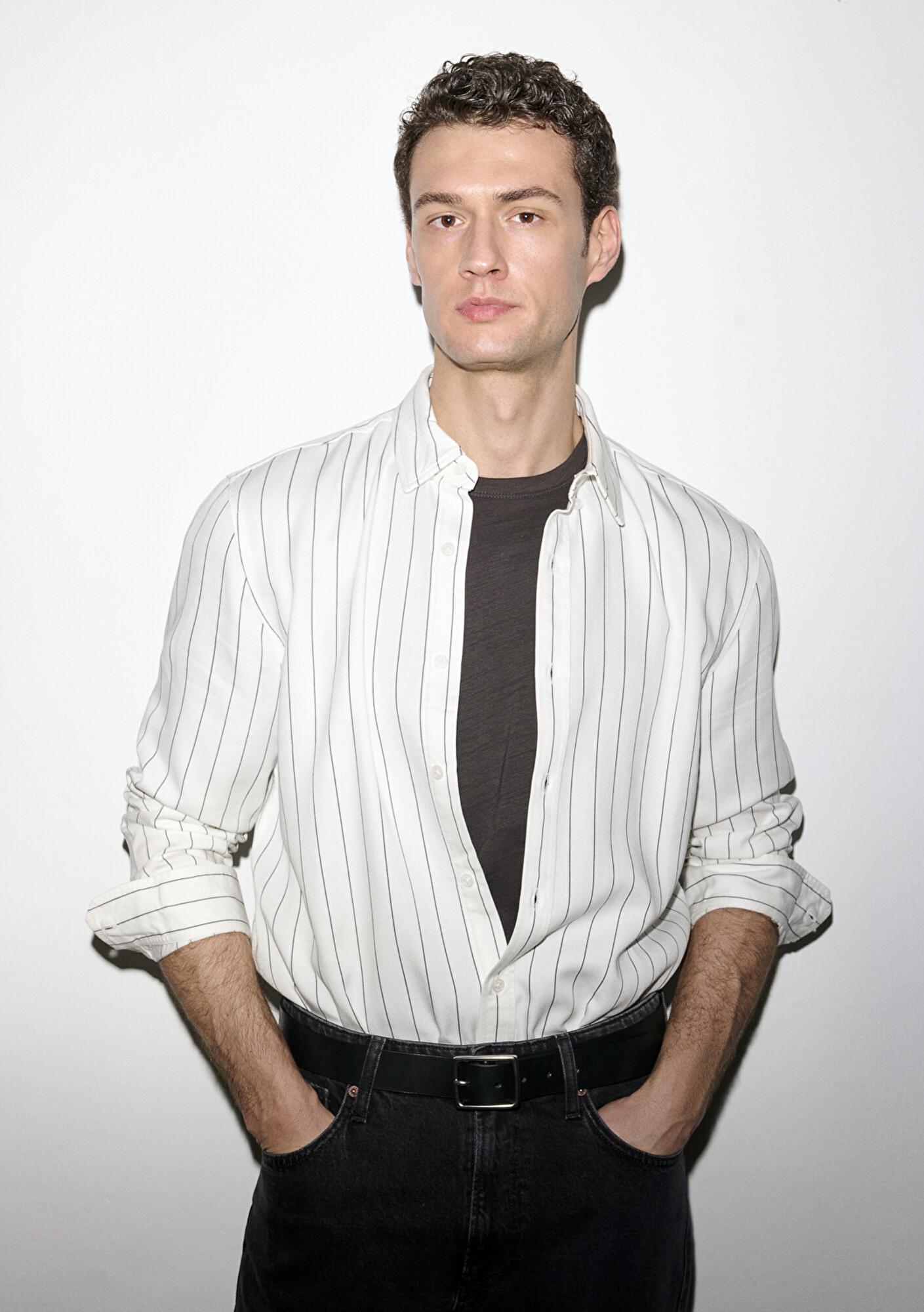 Mavi Çizgili Ekru Gömlek Regular Fit / Normal Kesim 0211891-91494