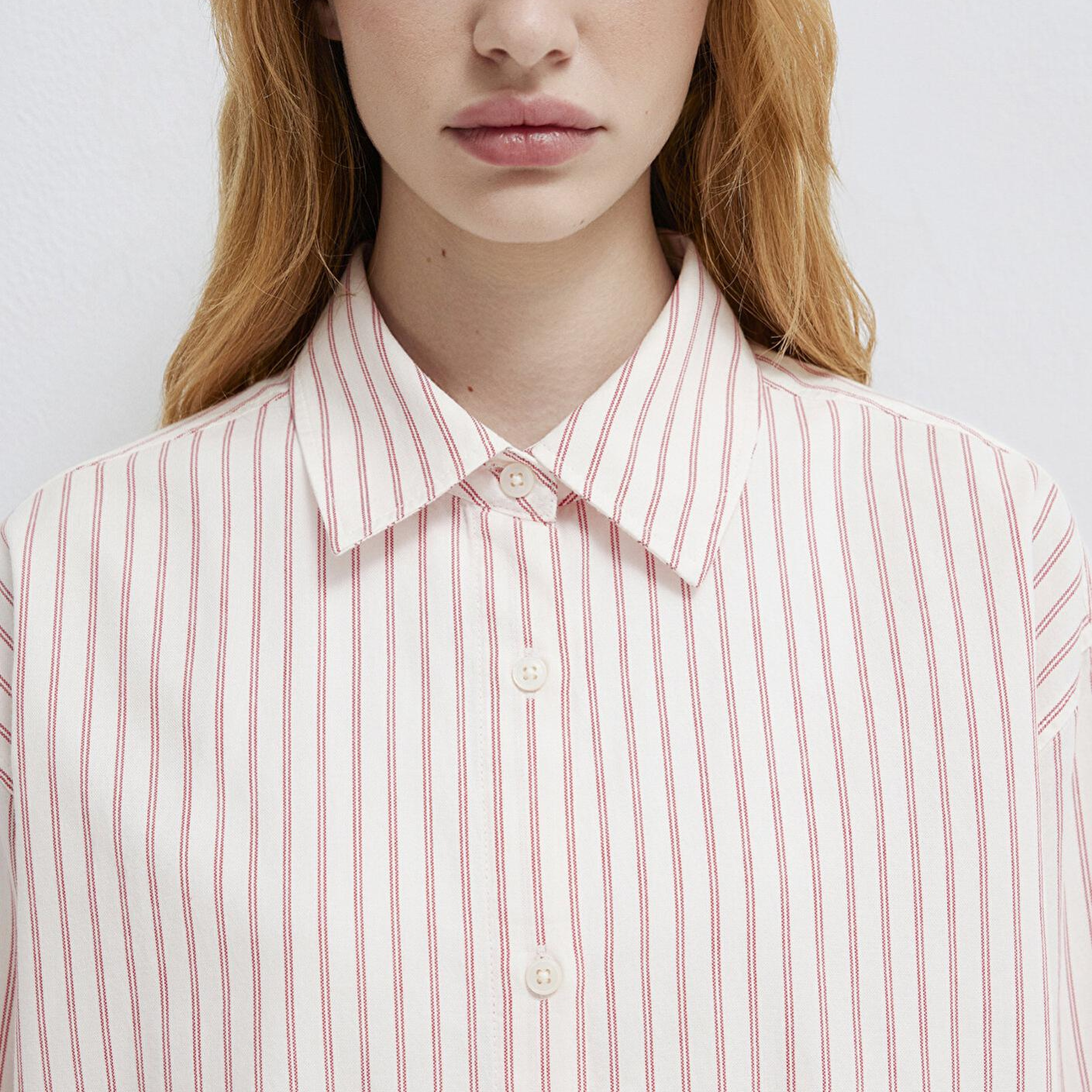 Mavi Çizgili Pembe Gömlek Oversize / Geniş Kesim 1211393-91489