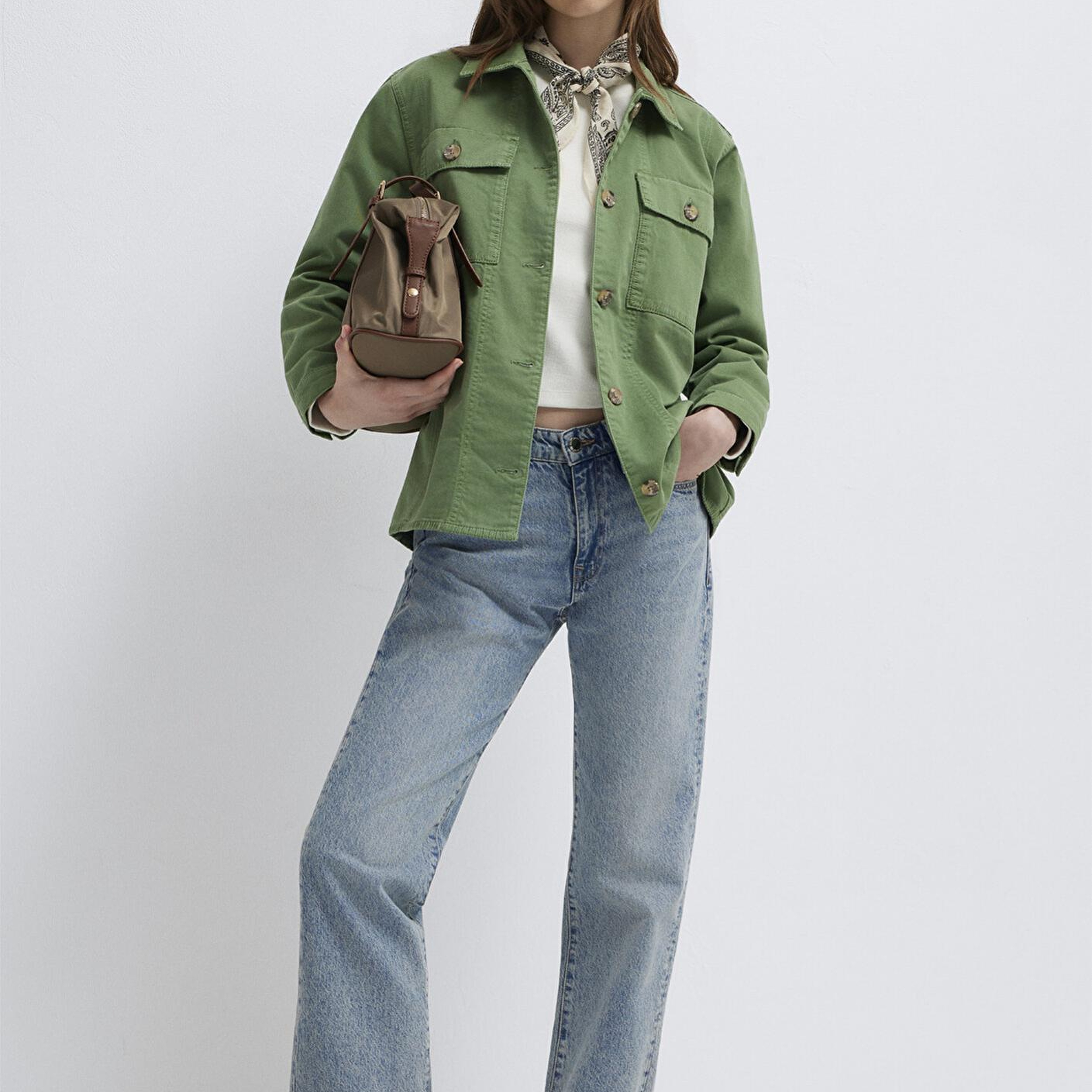 Mavi Cep Detaylı Yeşil İnce Ceket Loose Fit / Bol Rahat Kesim 1211331-71548