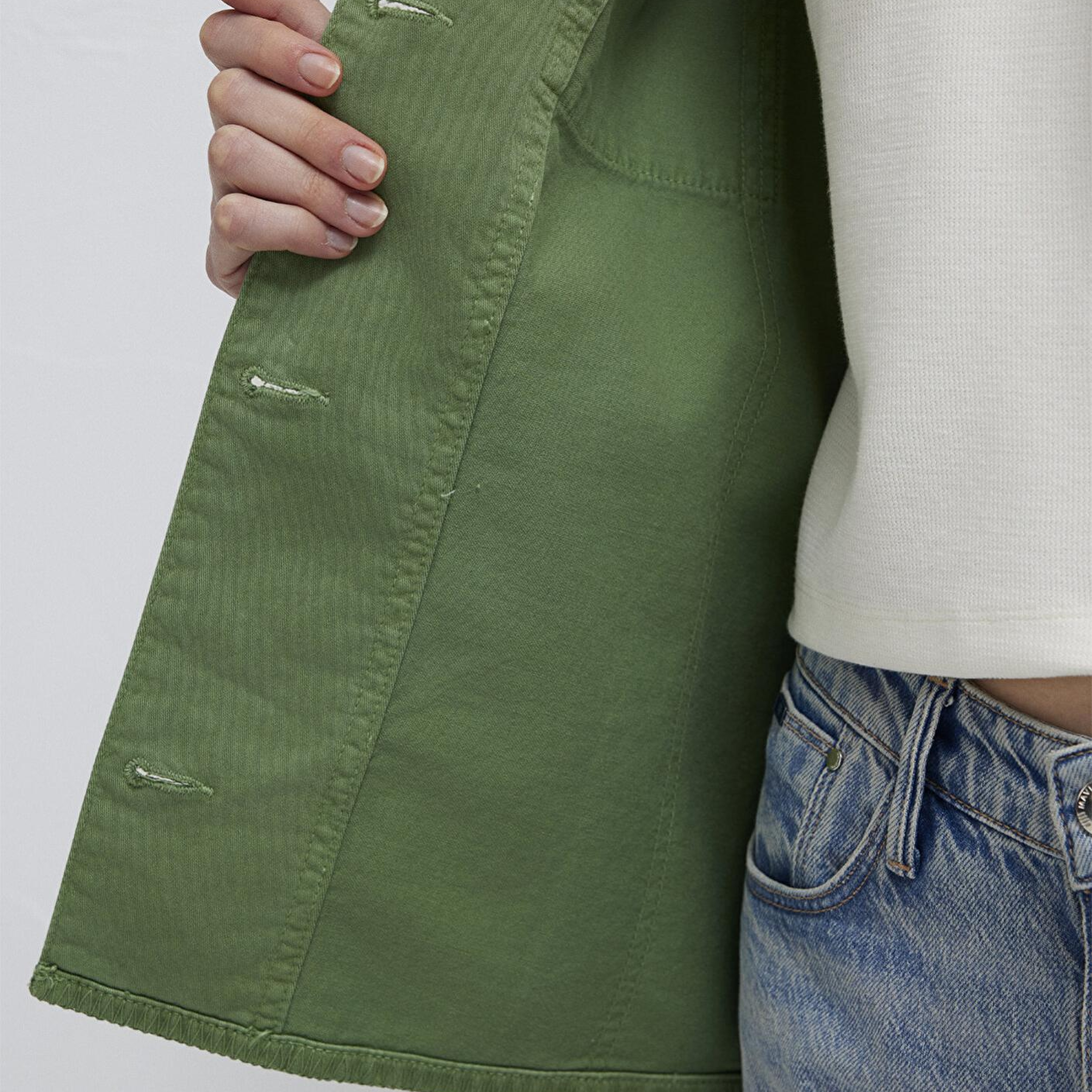 Mavi Cep Detaylı Yeşil İnce Ceket Loose Fit / Bol Rahat Kesim 1211331-71548