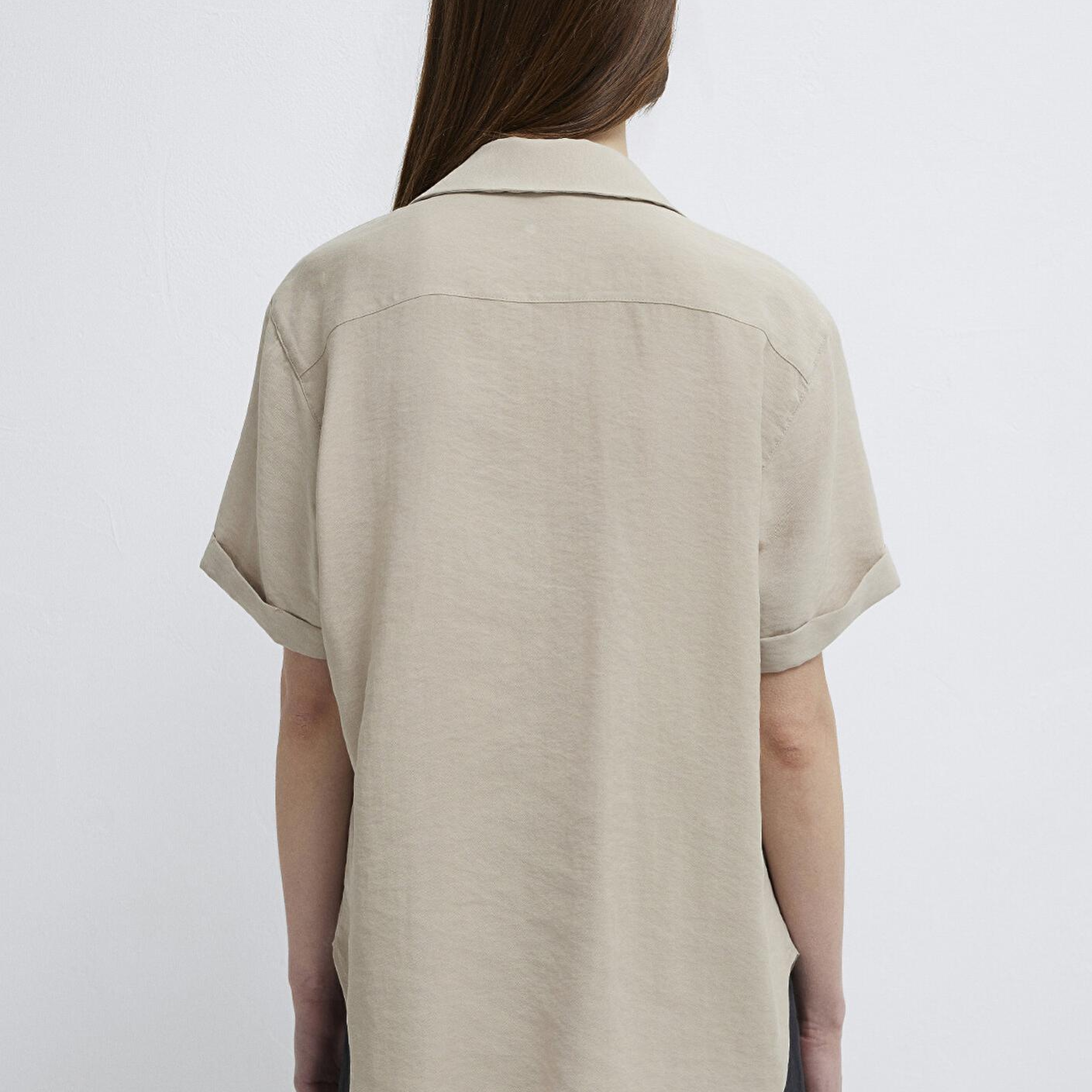 Mavi Kısa Kollu Bej Gömlek Loose Fit / Bol Rahat Kesim 1211358-70182