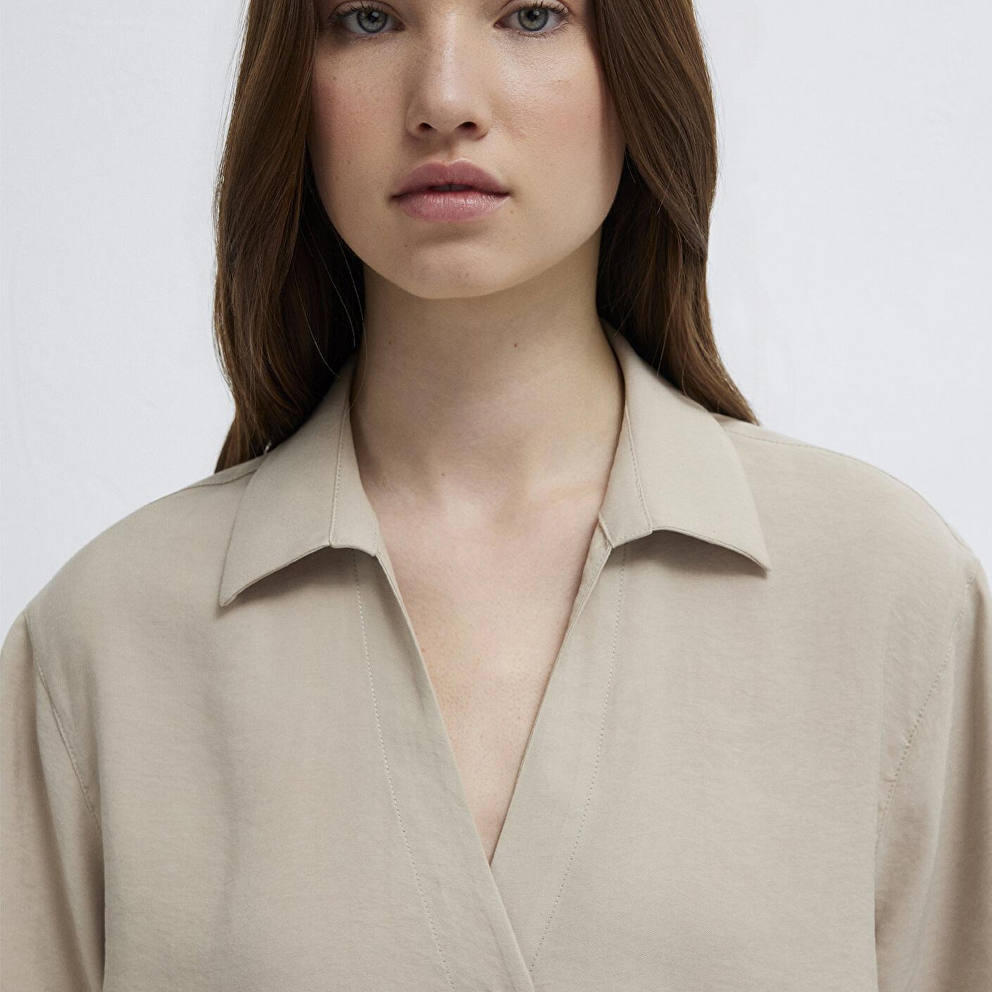 Mavi Kısa Kollu Bej Gömlek Loose Fit / Bol Rahat Kesim 1211358-70182