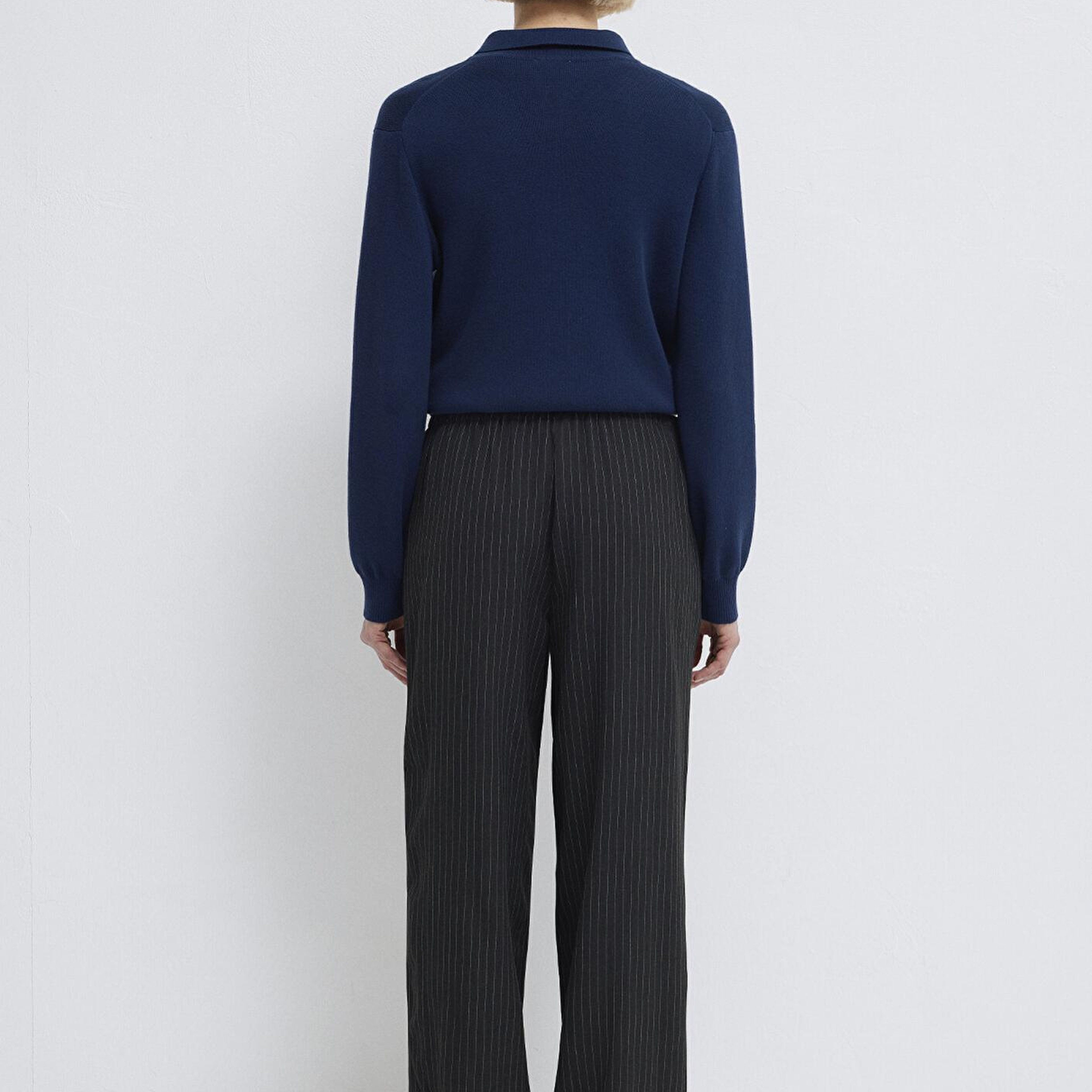 Mavi Beli Bağcıklı Çizgili Antrasit Pantolon 1011153-91492