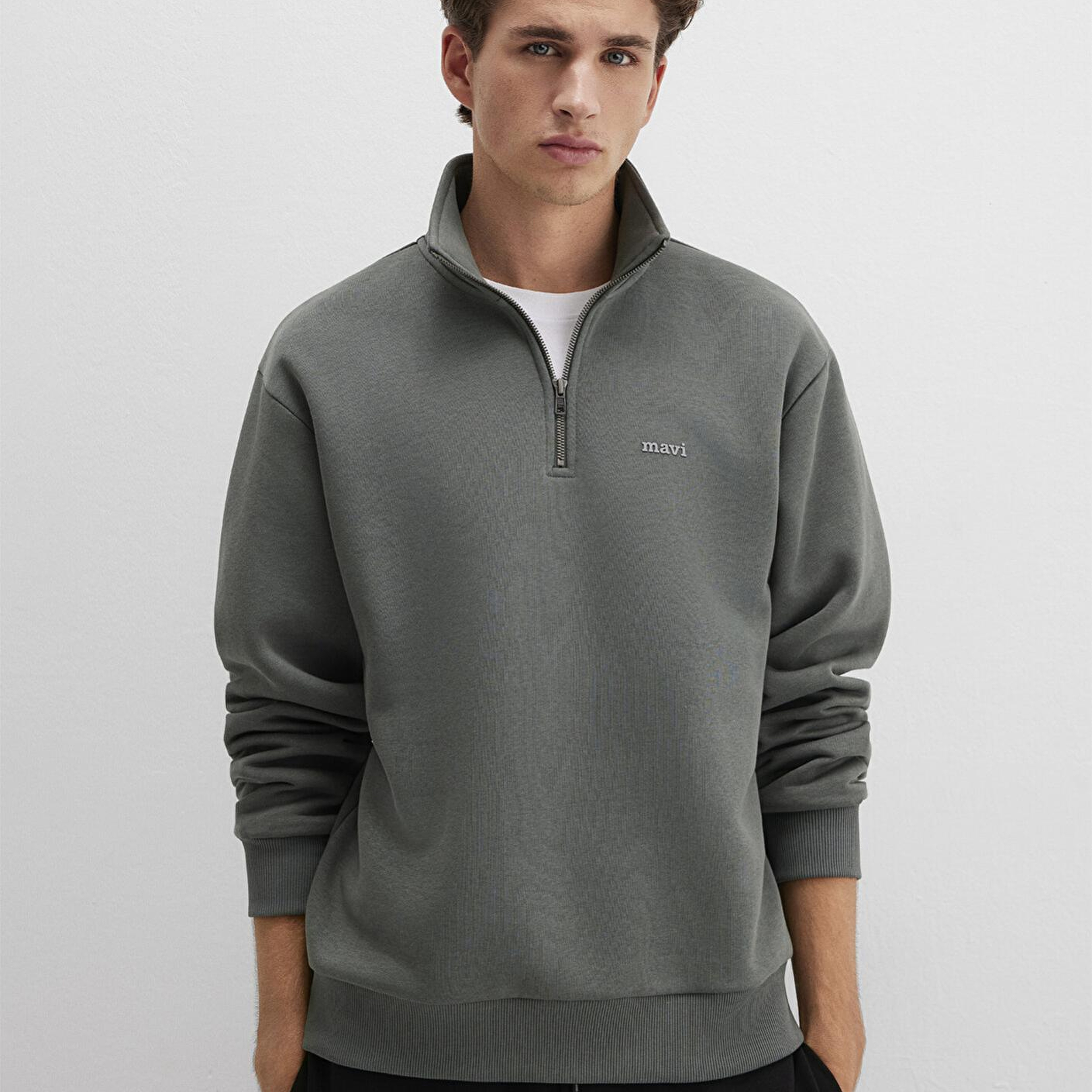 Mavi Yarı Fermuarlı Mavi Logo Baskılı Yeşil Sweatshirt 0S10585-71598