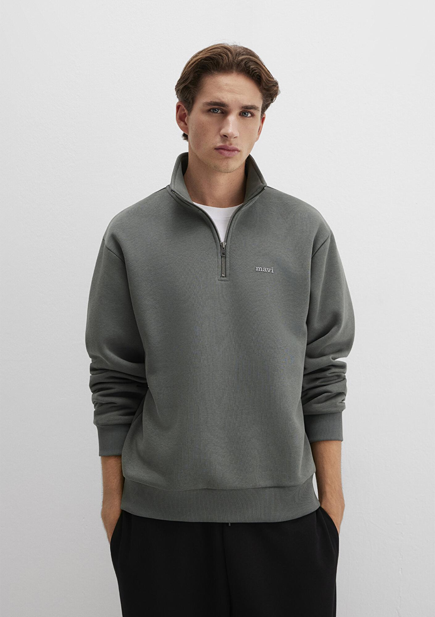 Mavi Yarı Fermuarlı Mavi Logo Baskılı Yeşil Sweatshirt 0S10585-71598