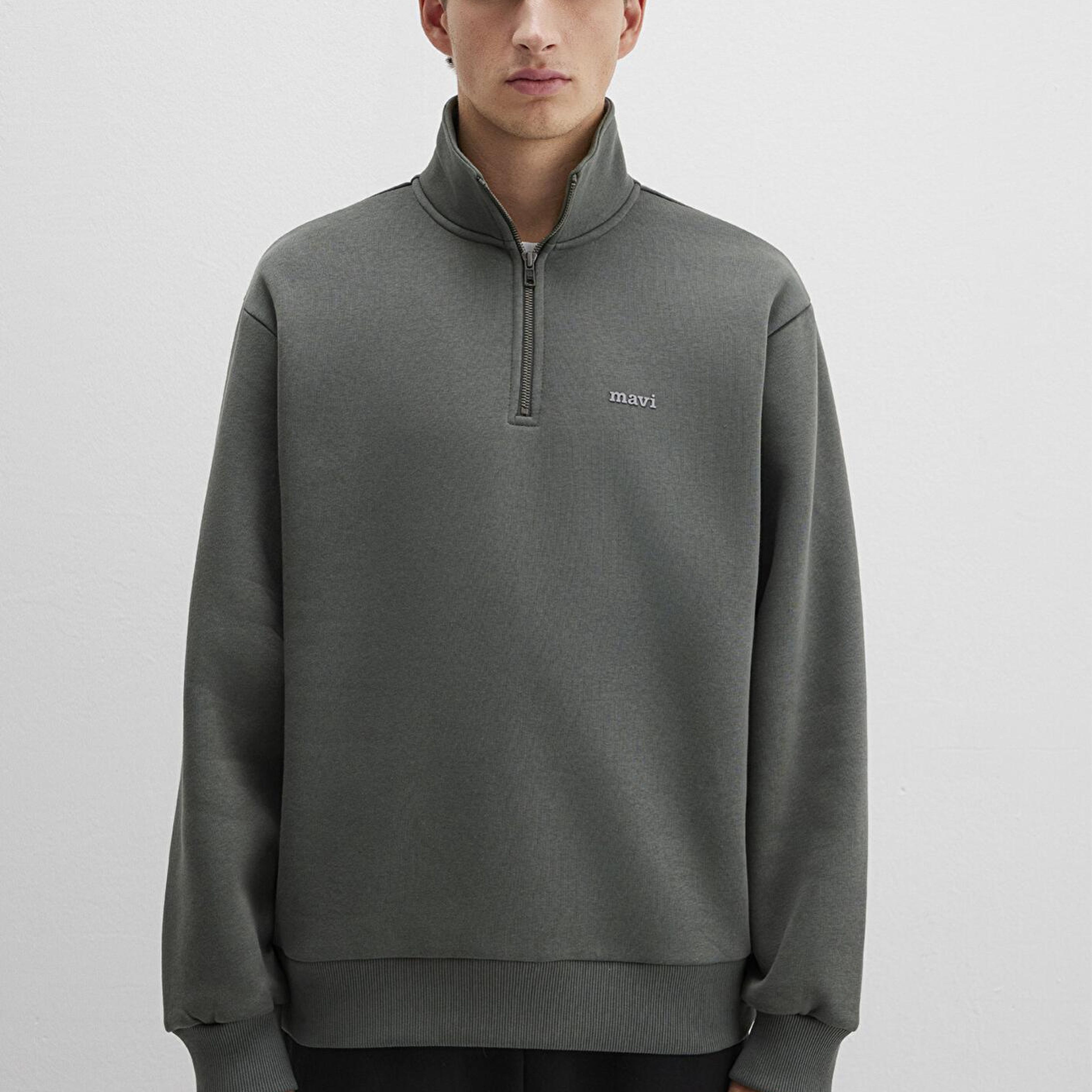 Mavi Yarı Fermuarlı Mavi Logo Baskılı Yeşil Sweatshirt 0S10585-71598