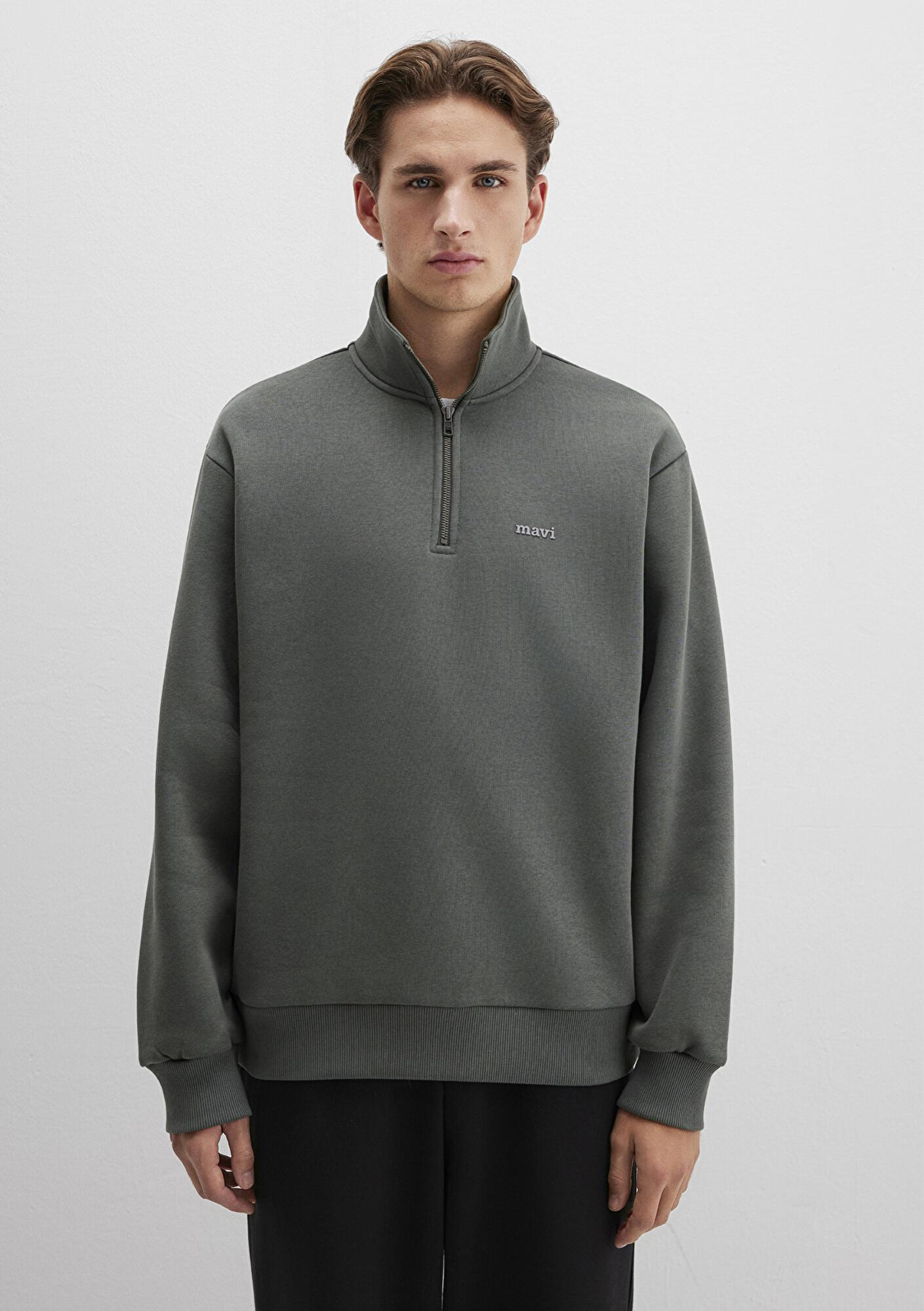 Mavi Yarı Fermuarlı Mavi Logo Baskılı Yeşil Sweatshirt 0S10585-71598