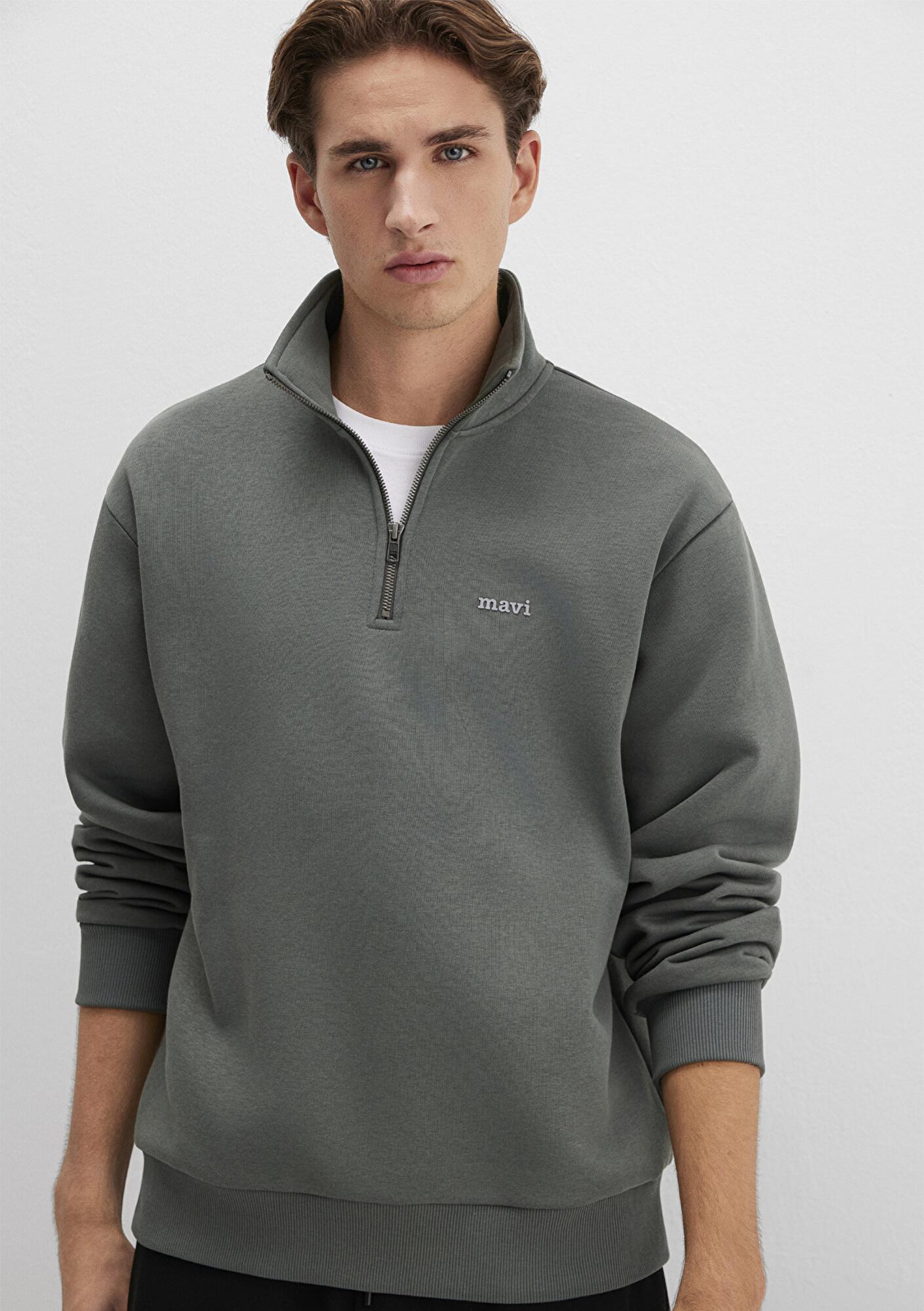 Mavi Yarı Fermuarlı Mavi Logo Baskılı Yeşil Sweatshirt 0S10585-71598