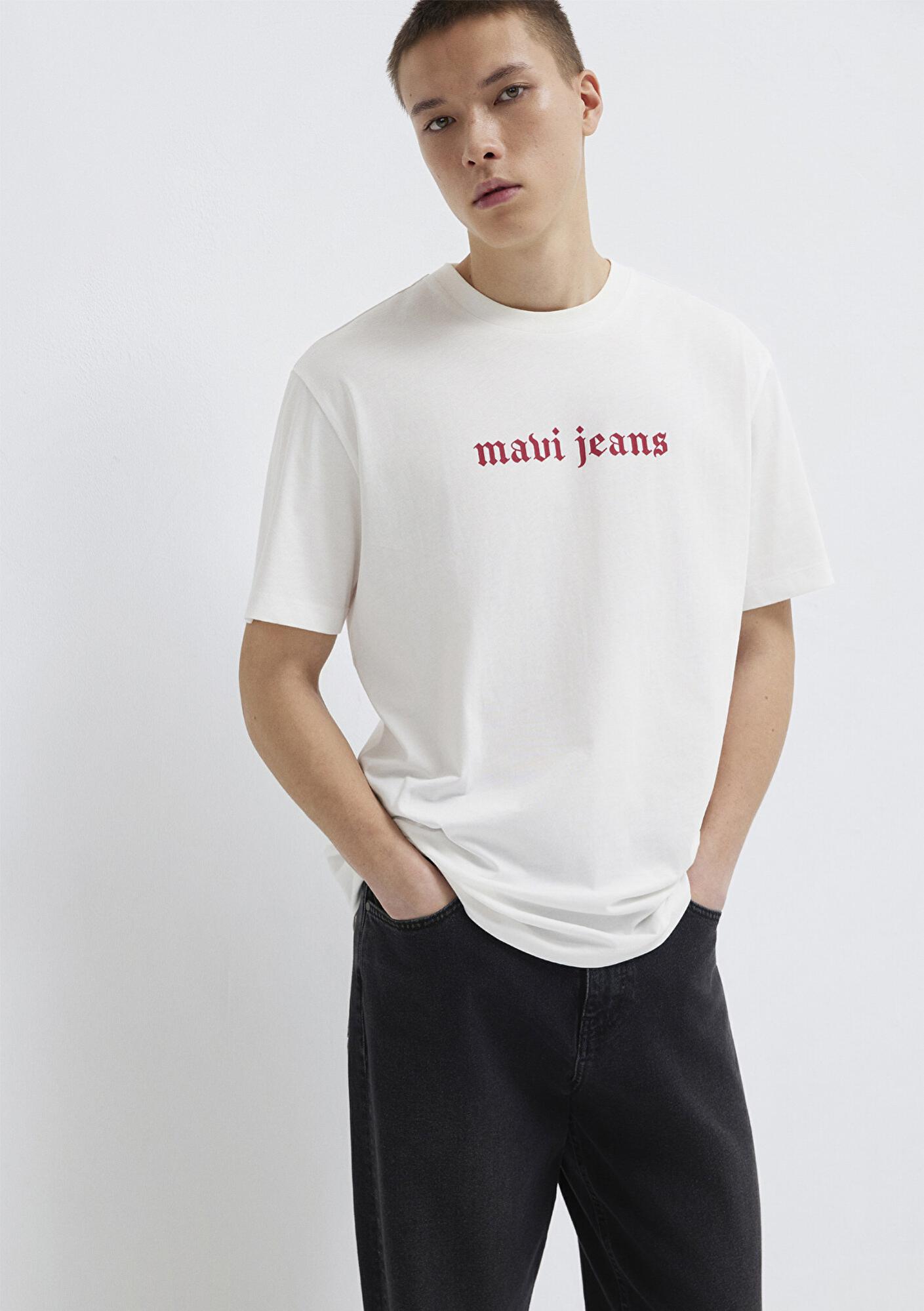 Mavi Mavi Jeans Baskılı Ekru Tişört Loose Fit / Bol Rahat Kesim 0613201-70057