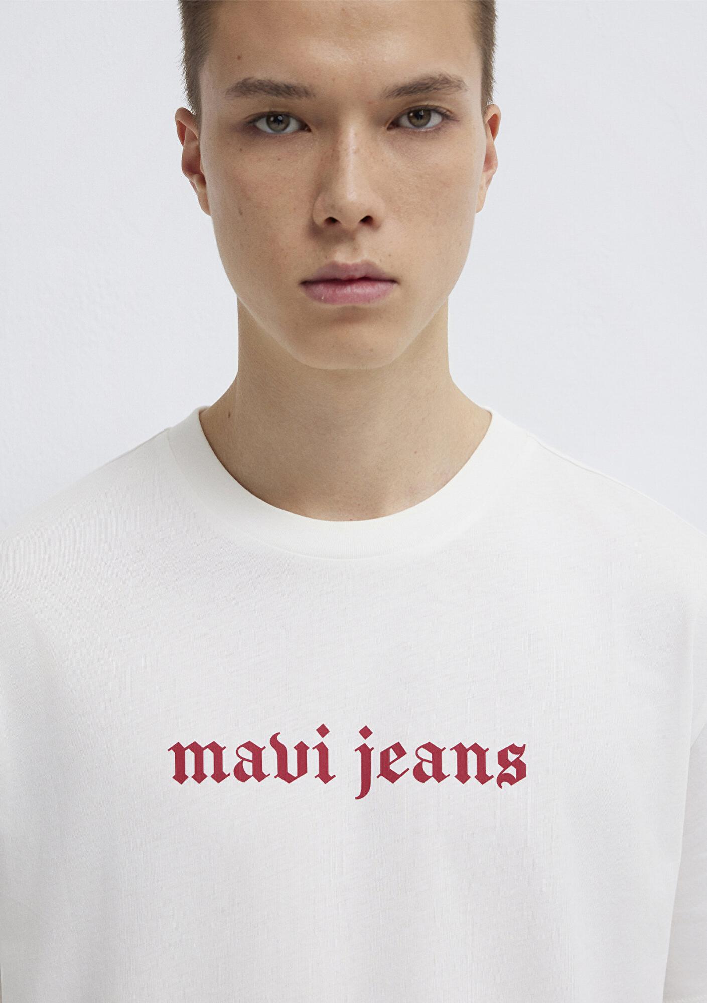 Mavi Mavi Jeans Baskılı Ekru Tişört Loose Fit / Bol Rahat Kesim 0613201-70057