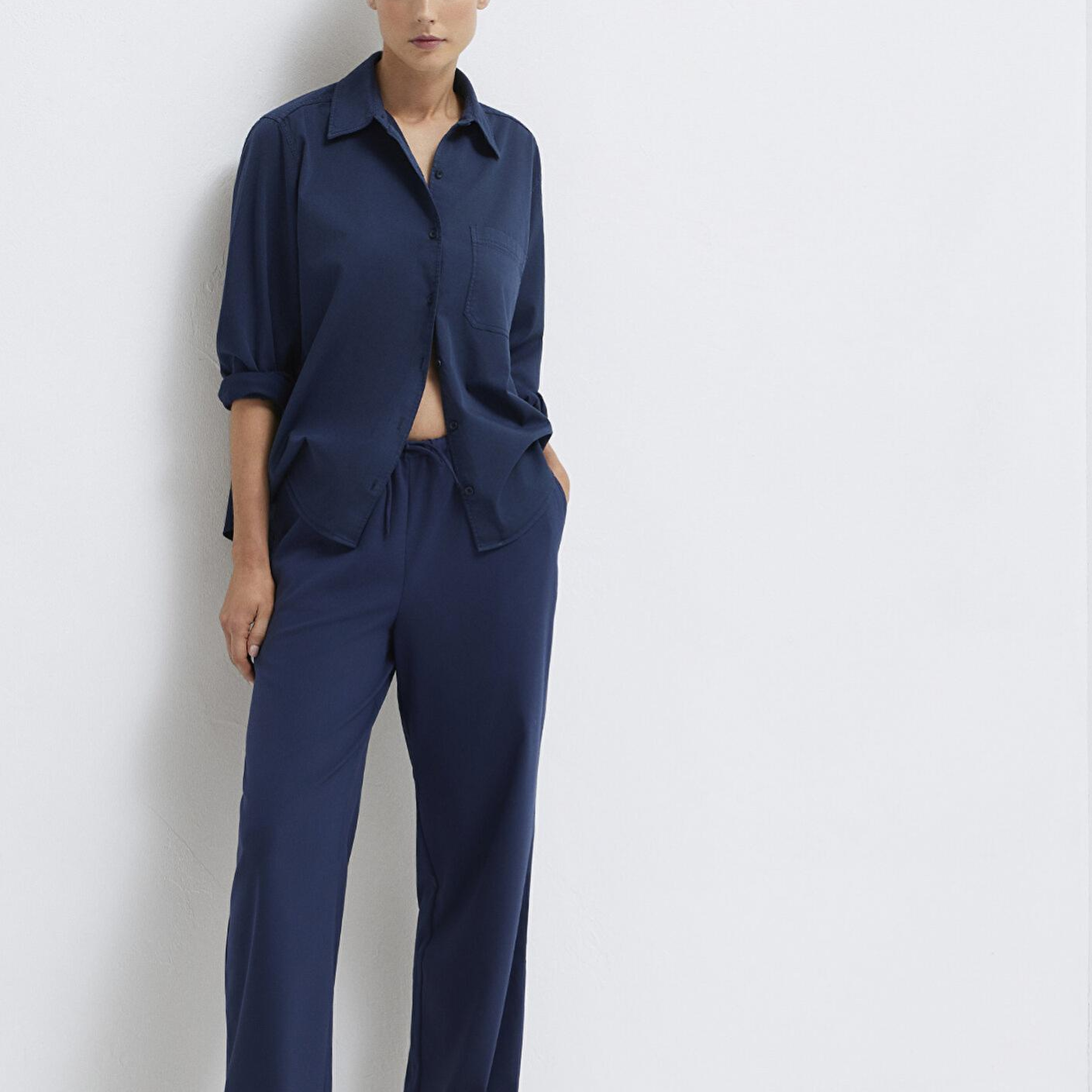 Mavi Beli Bağcıklı Lacivert Pantolon 1011153-70497