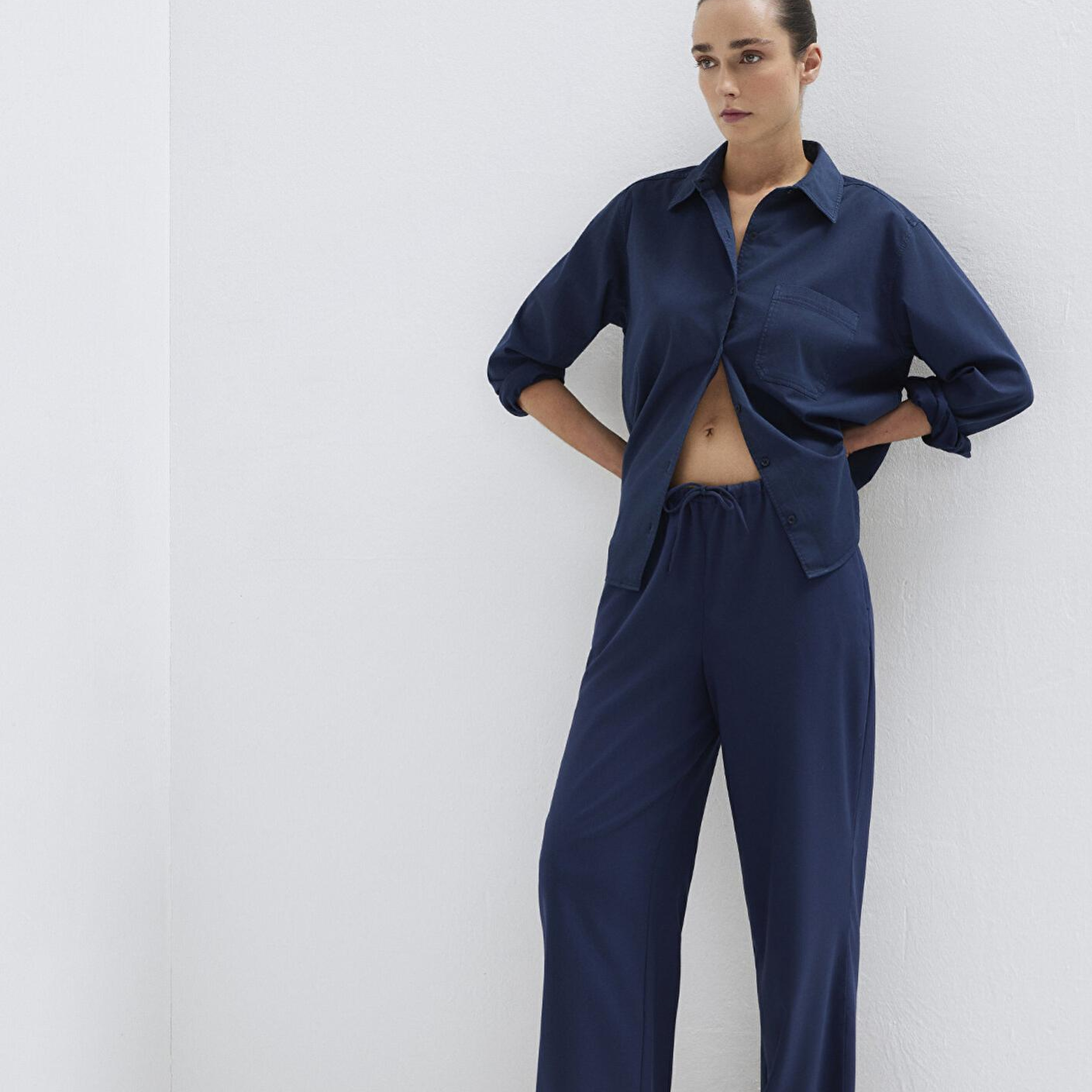 Mavi Beli Bağcıklı Lacivert Pantolon 1011153-70497