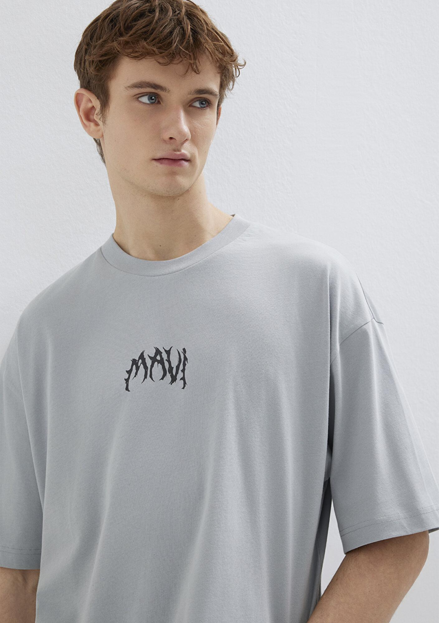 Mavi Mavi Sırt Baskılı Gri Tişört Oversize / Geniş Kesim 0613210-70093