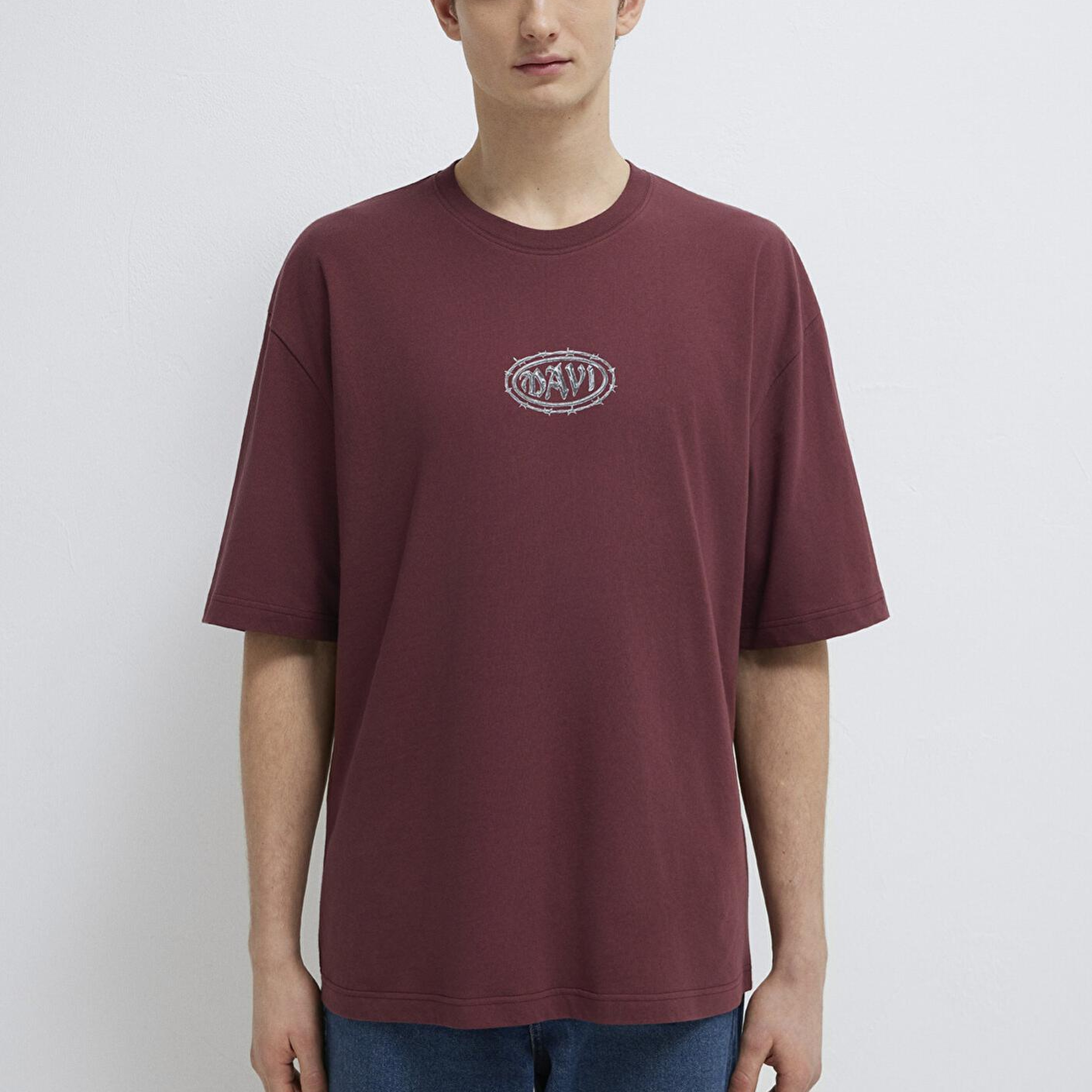 Mavi Mavi Baskılı Bordo Tişört Oversize / Geniş Kesim 0613211-70396