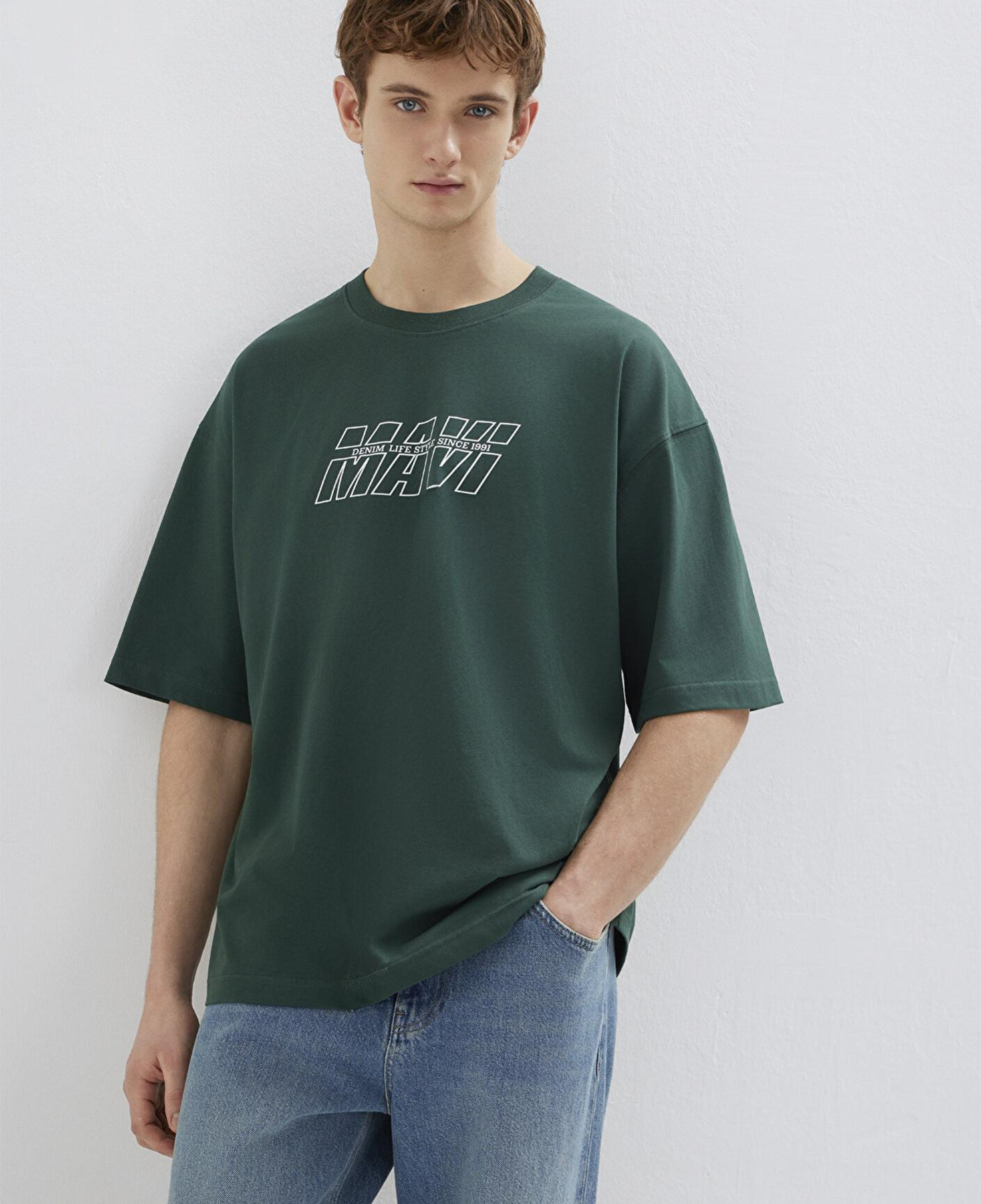 Mavi Mavi Logo Baskılı Yeşil Tişört Oversize / Geniş Kesim 0611827-71601
