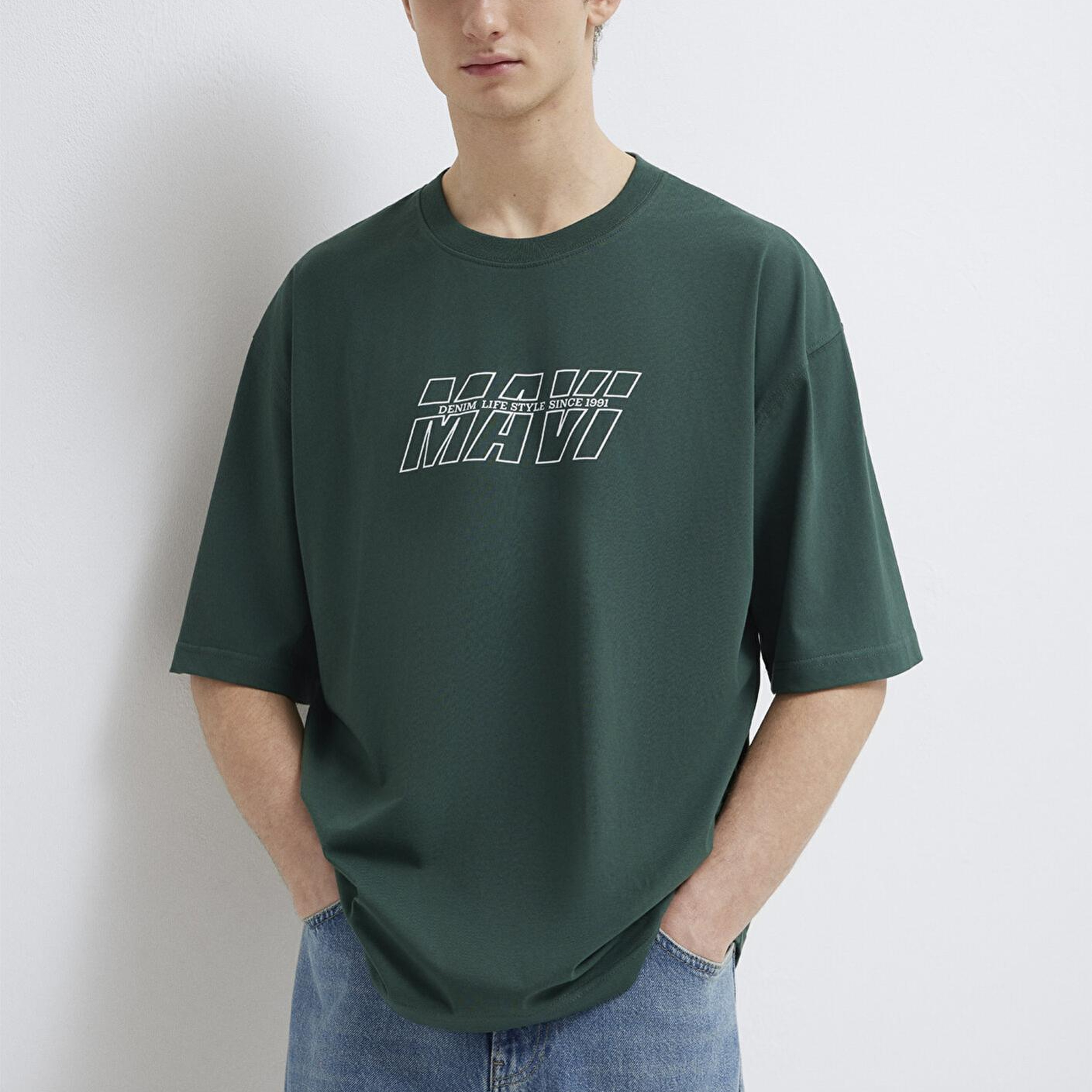 Mavi Mavi Logo Baskılı Yeşil Tişört Oversize / Geniş Kesim 0611827-71601