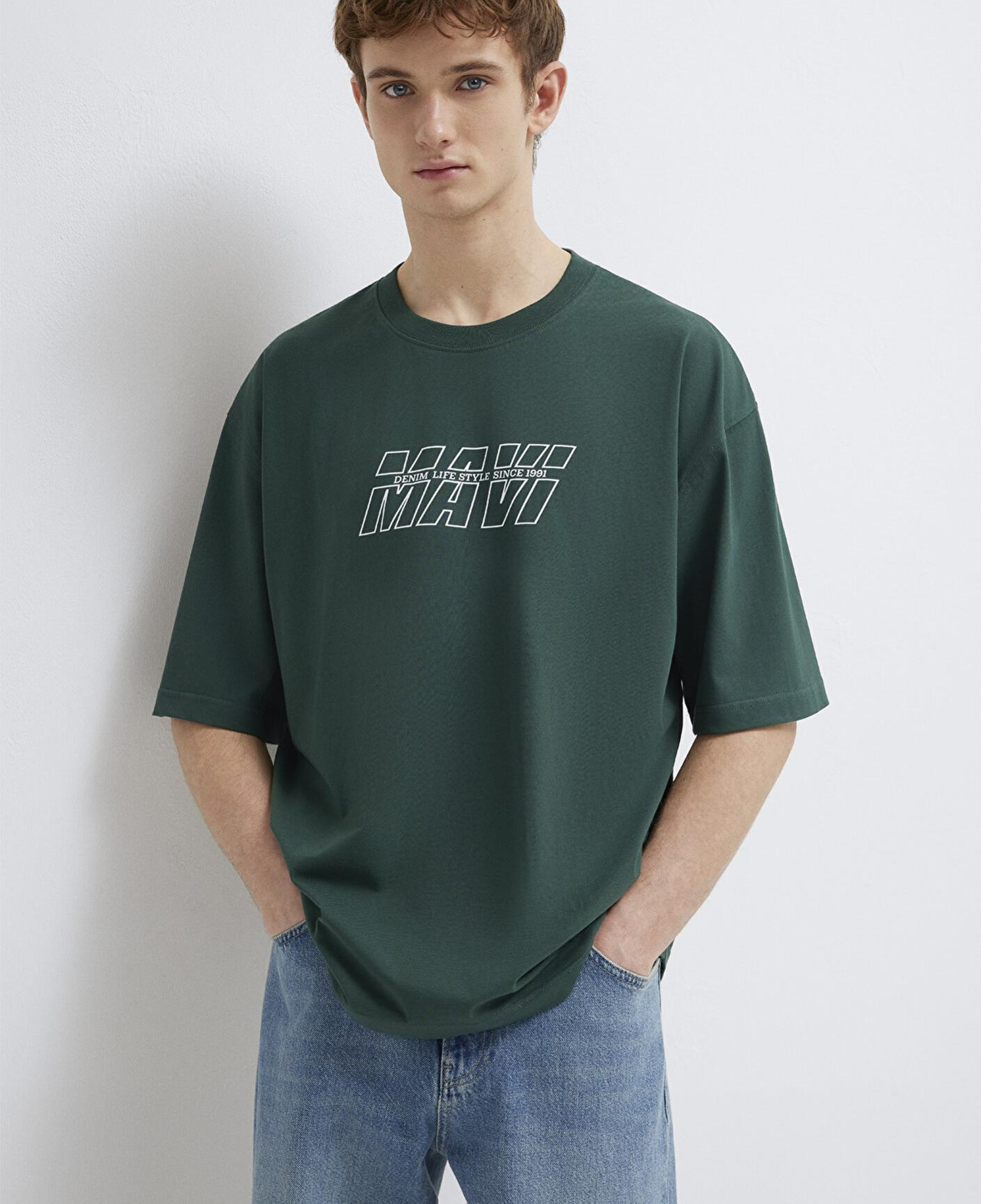 Mavi Mavi Logo Baskılı Yeşil Tişört Oversize / Geniş Kesim 0611827-71601