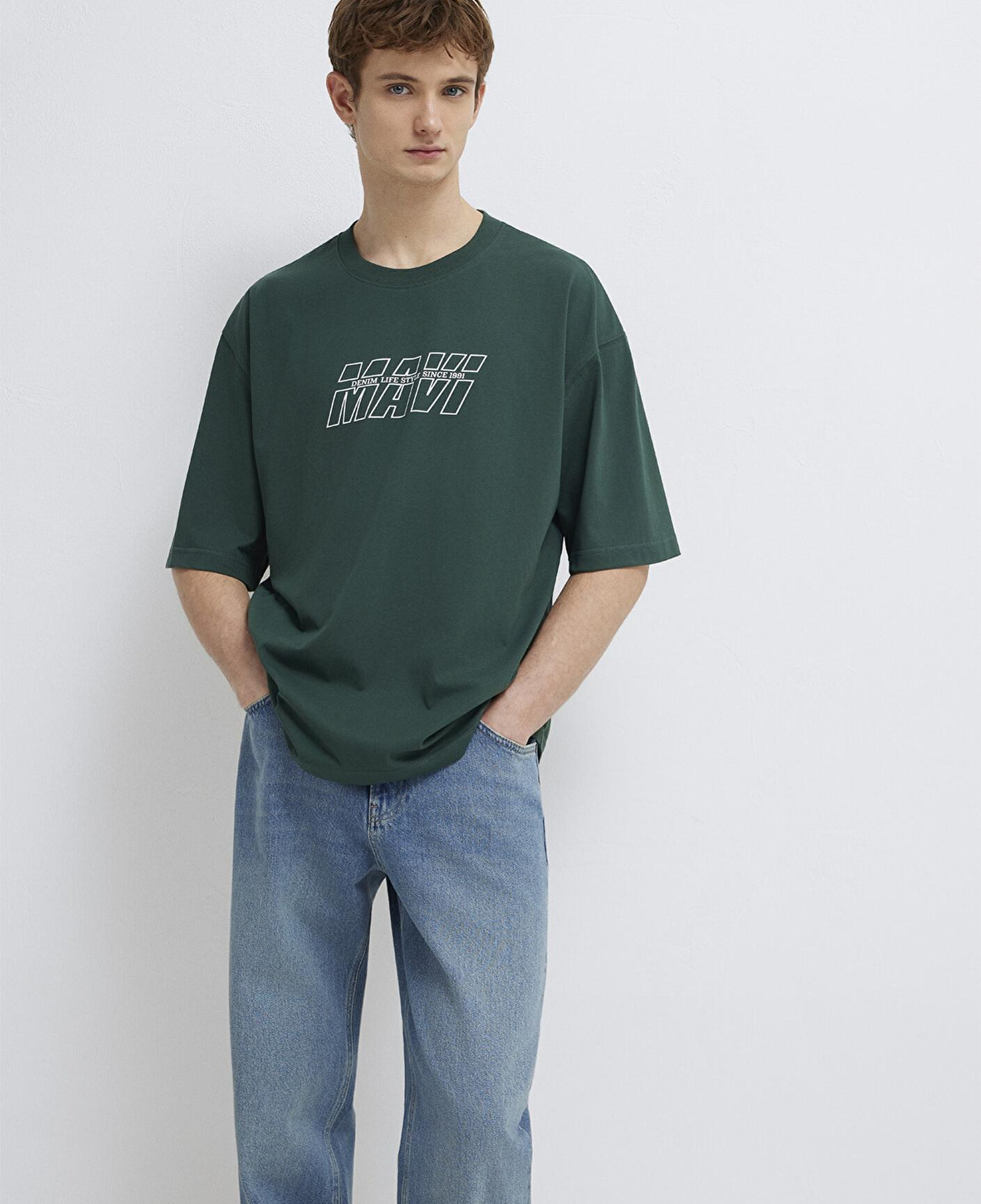 Mavi Mavi Logo Baskılı Yeşil Tişört Oversize / Geniş Kesim 0611827-71601