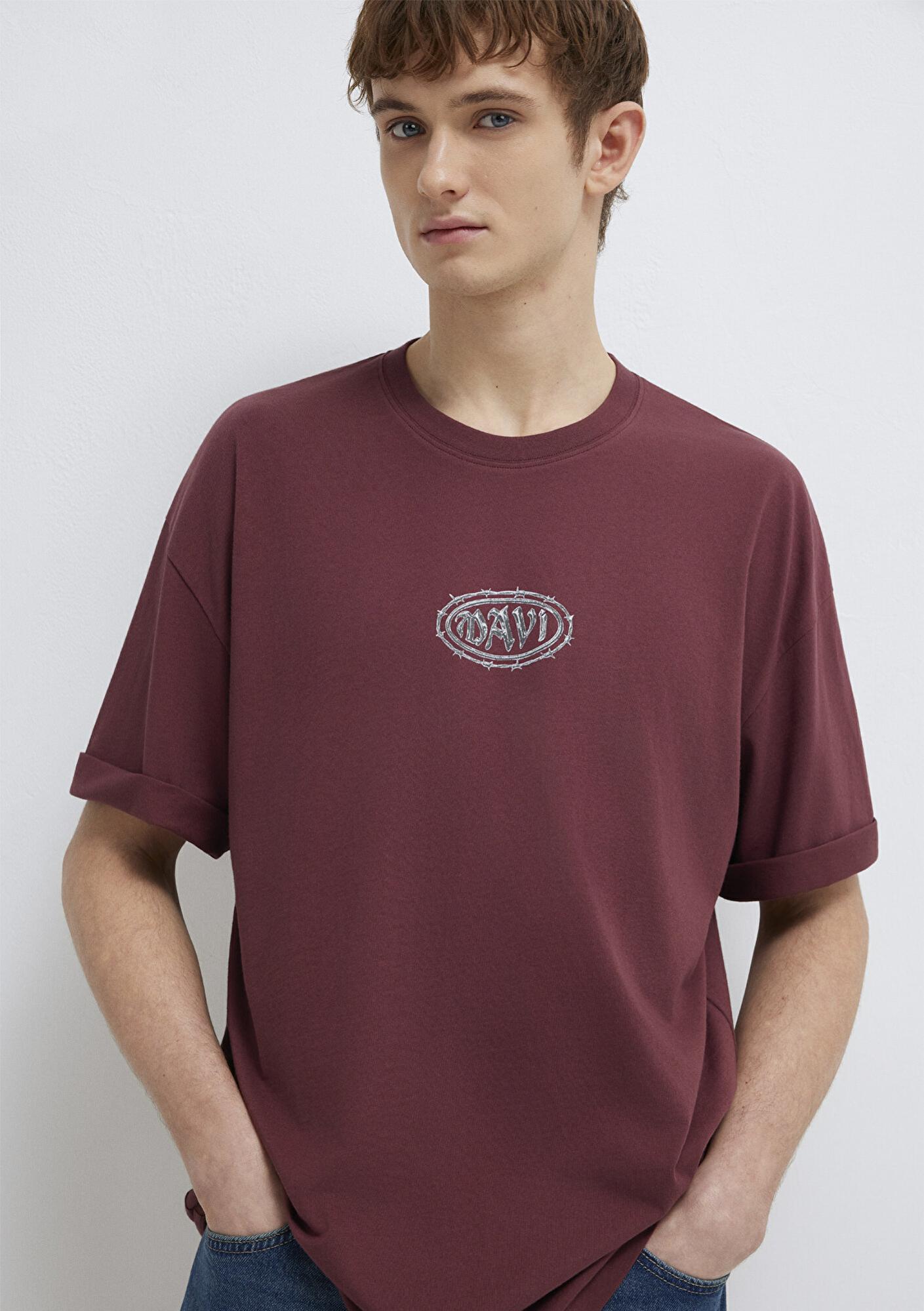 Mavi Mavi Baskılı Bordo Tişört Oversize / Geniş Kesim 0613211-70396