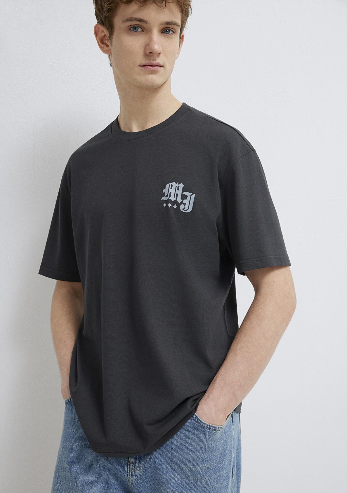 Mavi Mavi Jeans Baskılı Antrasit Tişört Loose Fit / Bol Rahat Kesim 0613212-70087