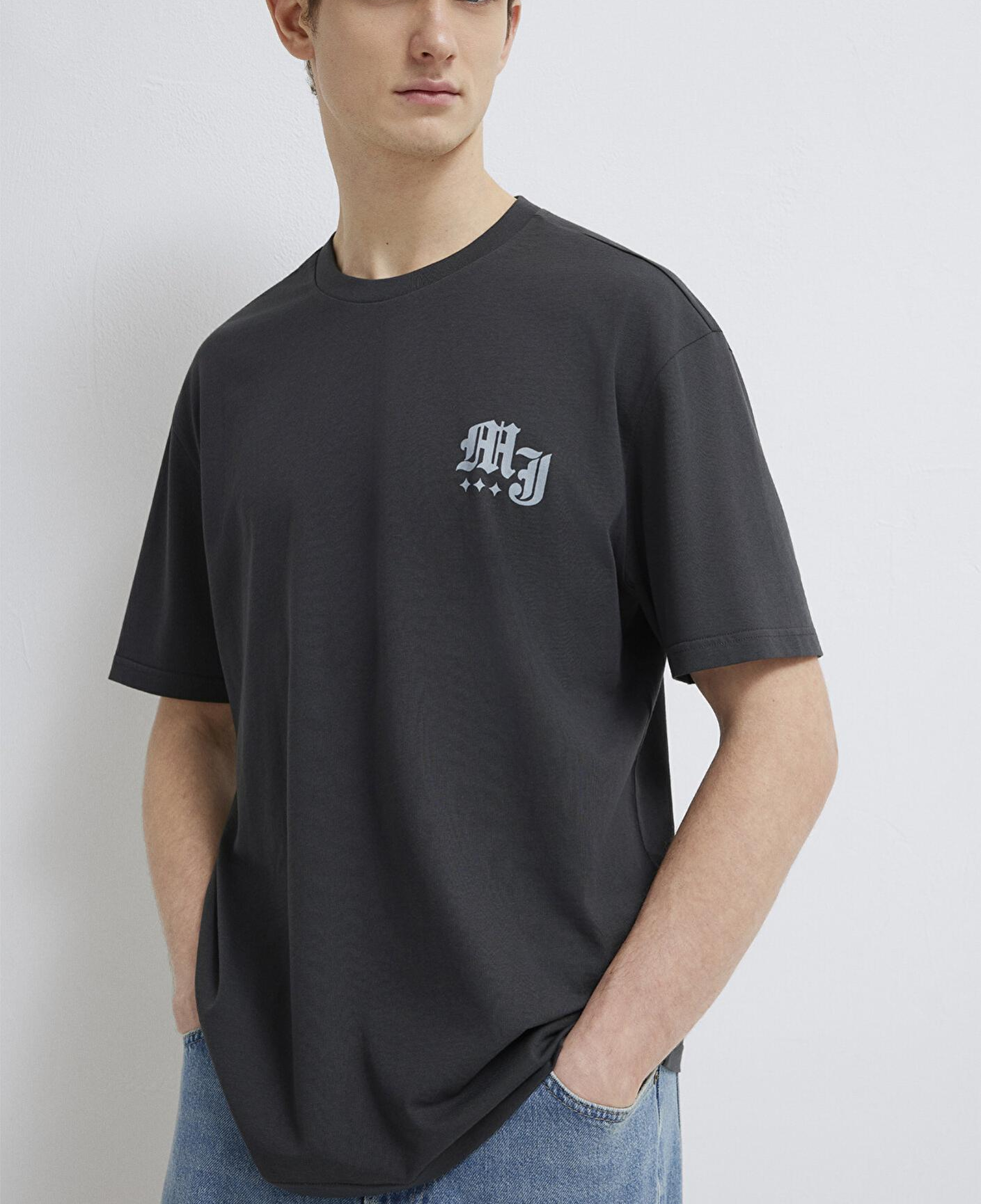 Mavi Mavi Jeans Baskılı Antrasit Tişört Loose Fit / Bol Rahat Kesim 0613212-70087