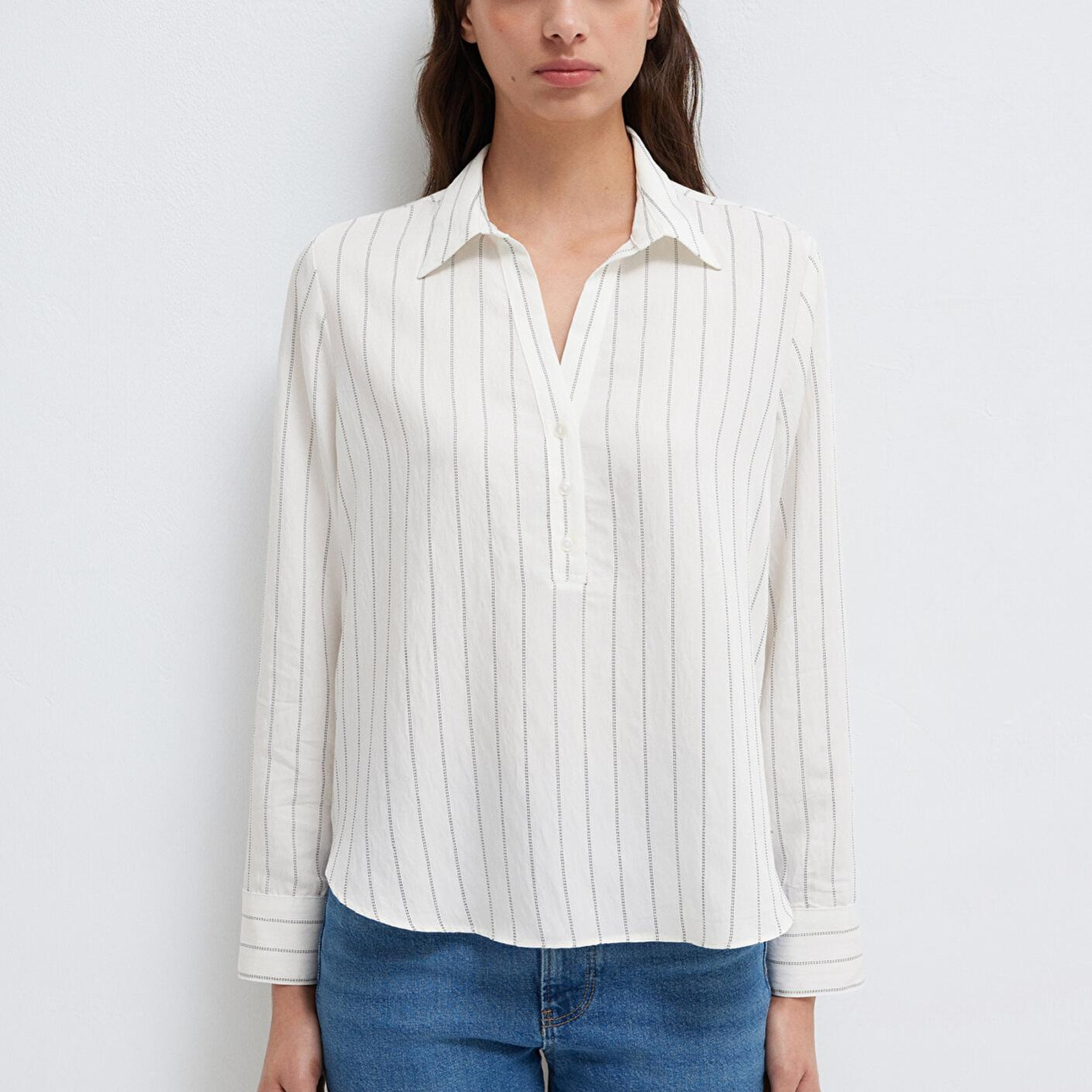 Mavi Çizgili Beyaz Bluz 1211427-83485