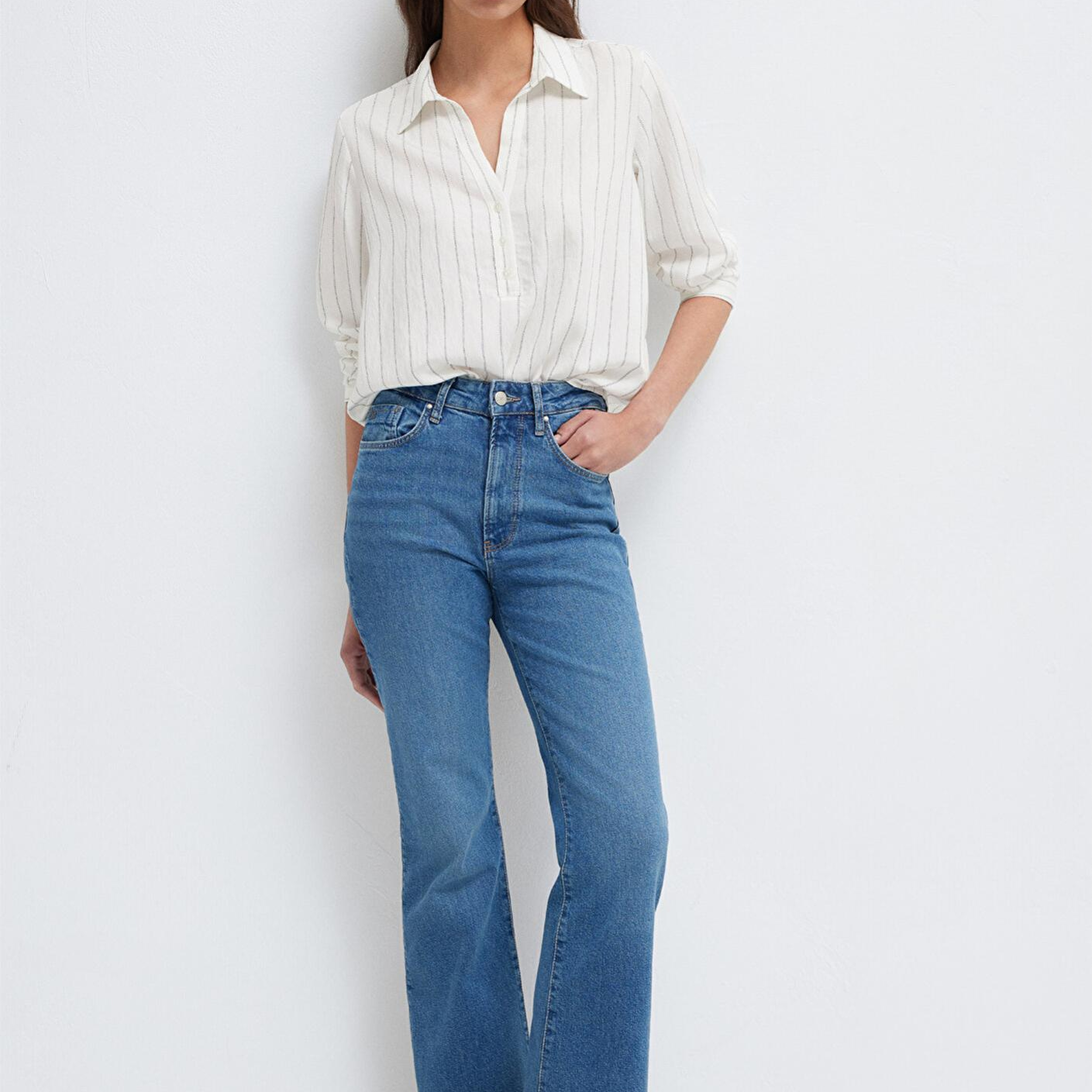 Mavi Çizgili Beyaz Bluz 1211427-83485