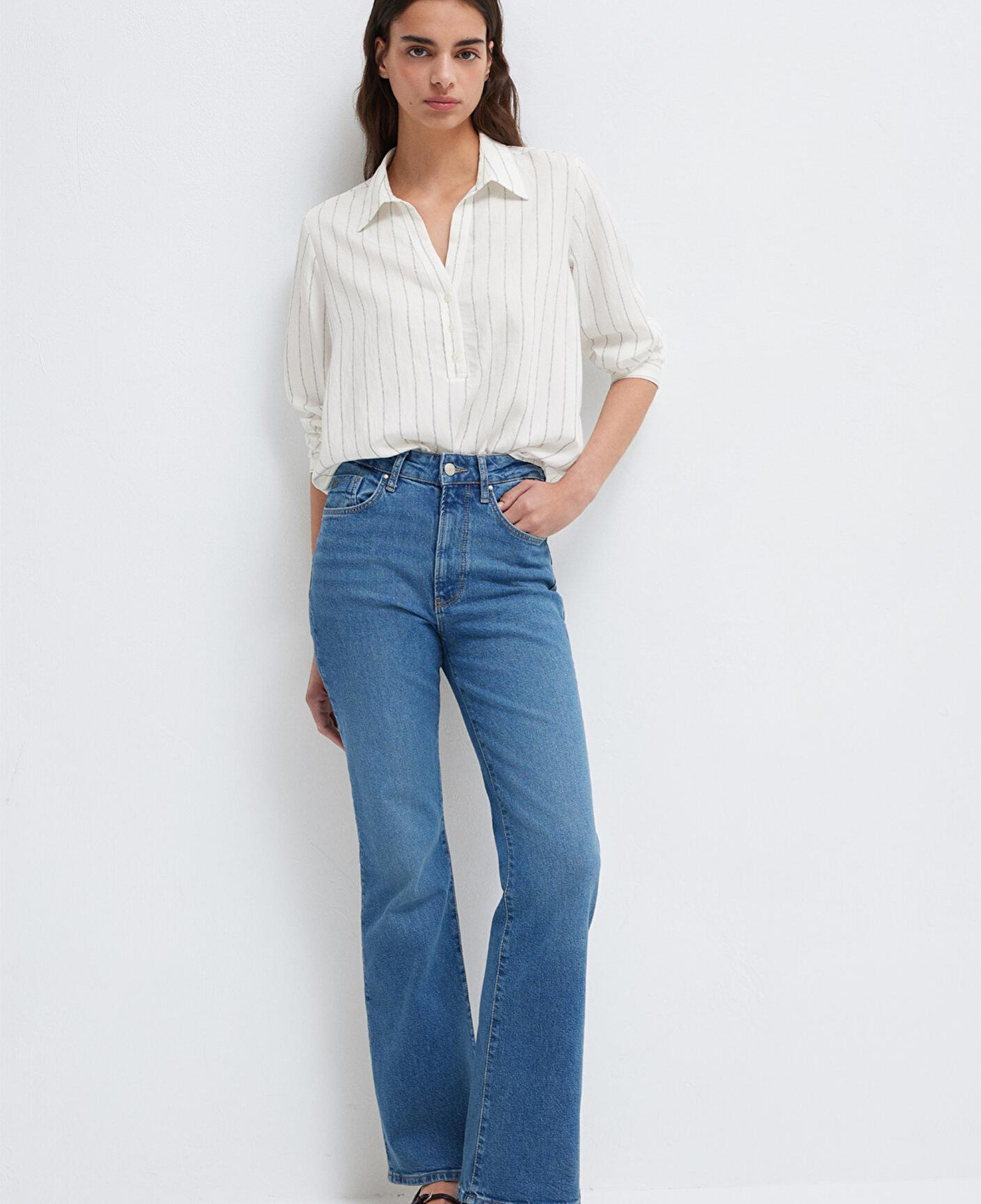 Mavi Çizgili Beyaz Bluz 1211427-83485