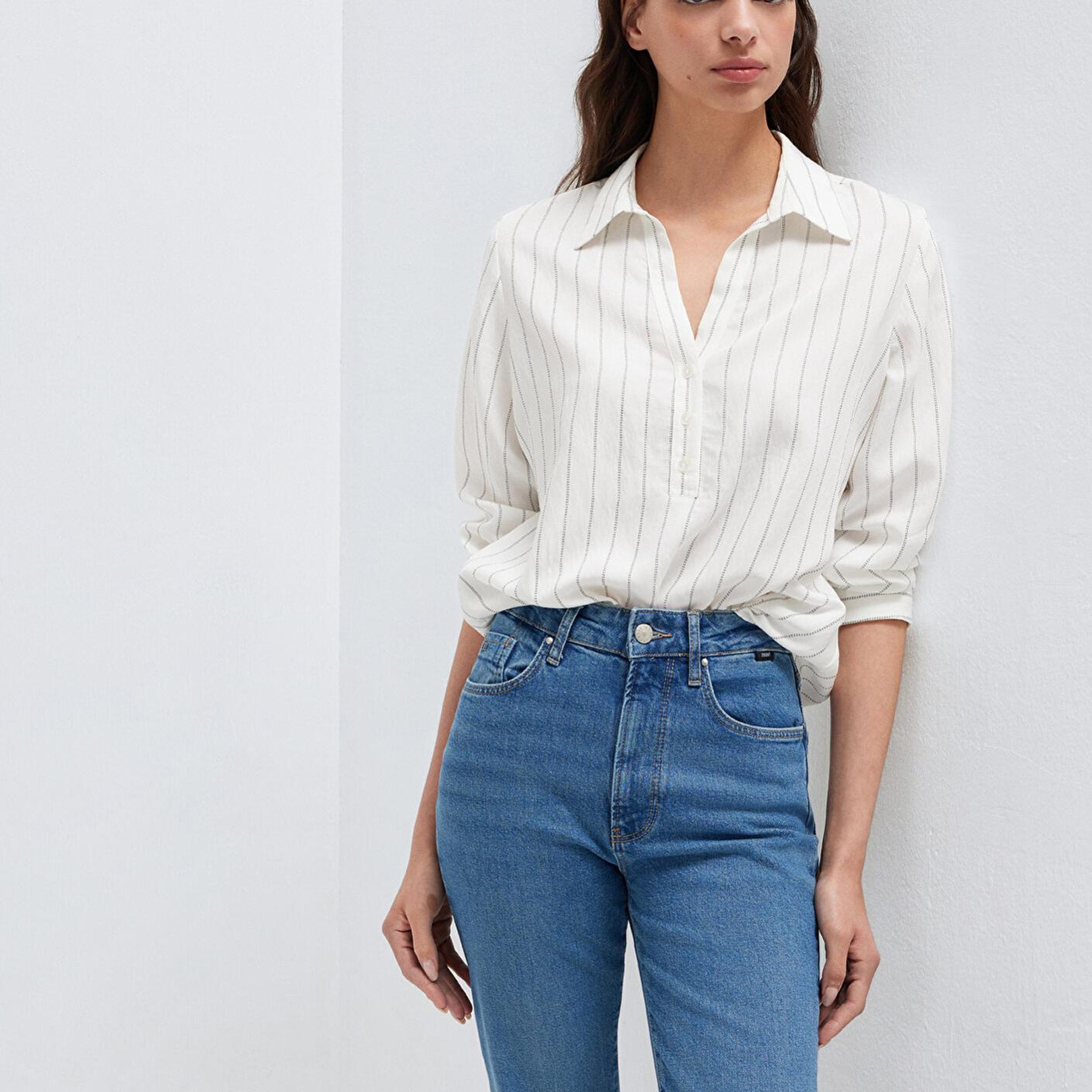 Mavi Çizgili Beyaz Bluz 1211427-83485