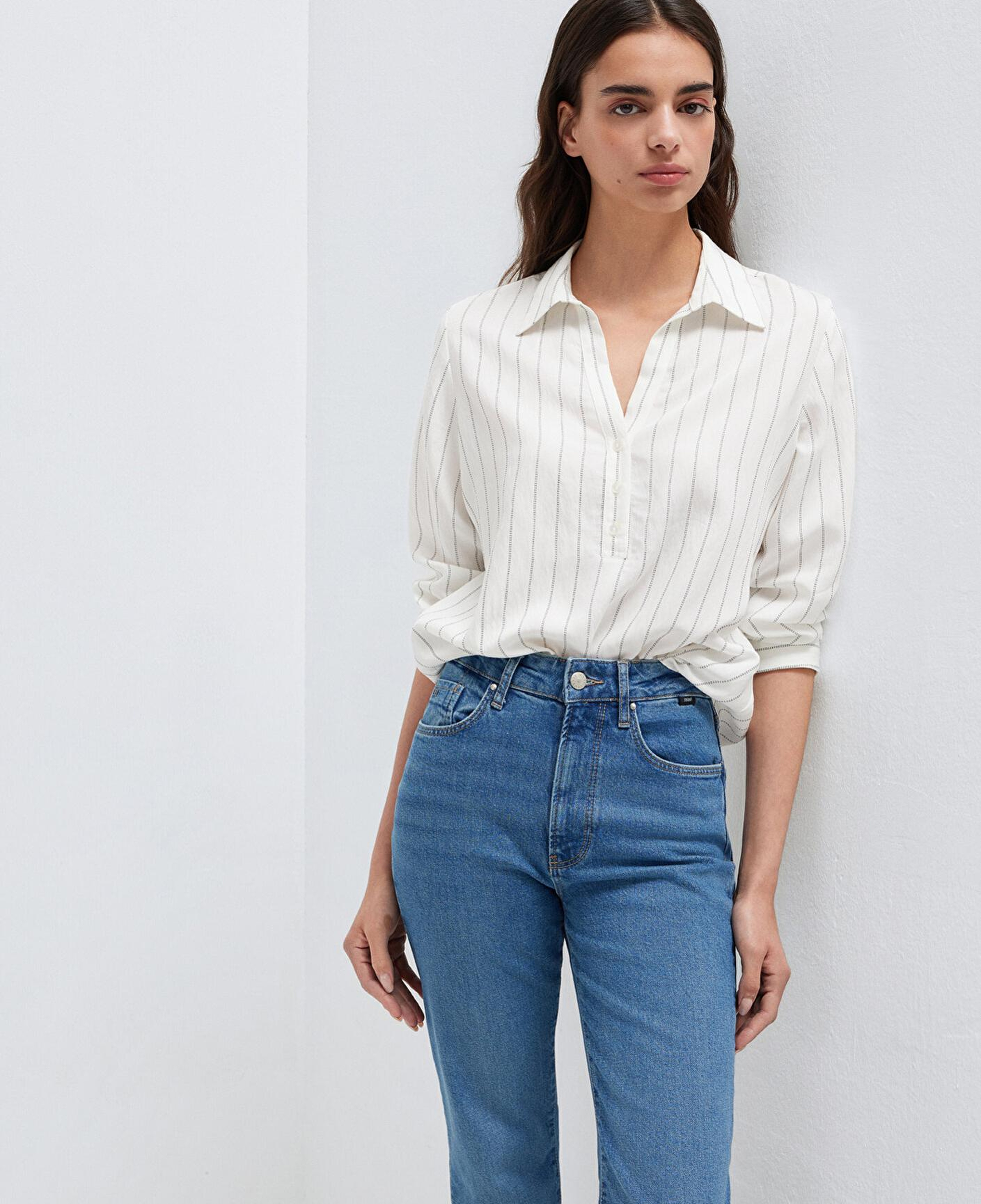 Mavi Çizgili Beyaz Bluz 1211427-83485