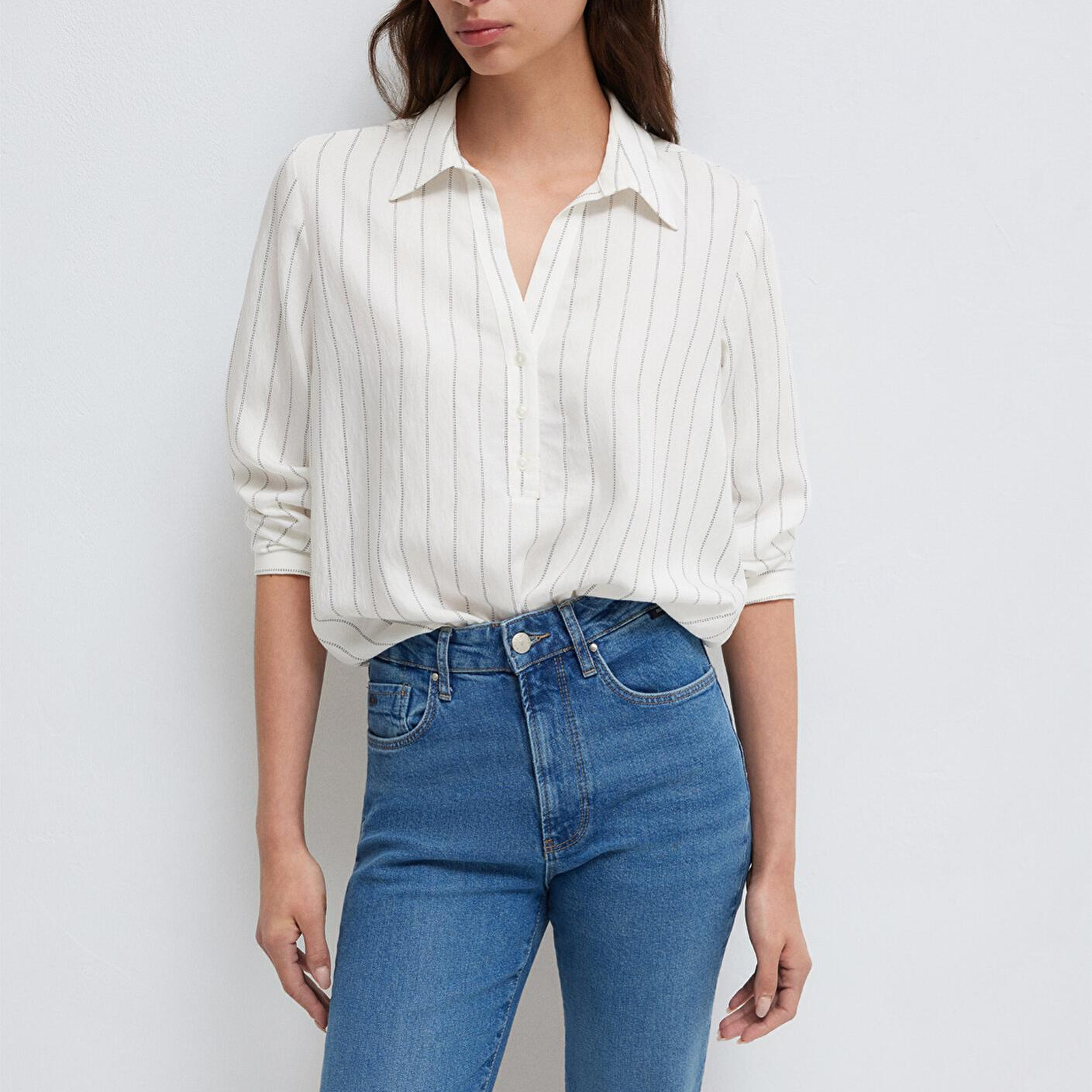 Mavi Çizgili Beyaz Bluz 1211427-83485