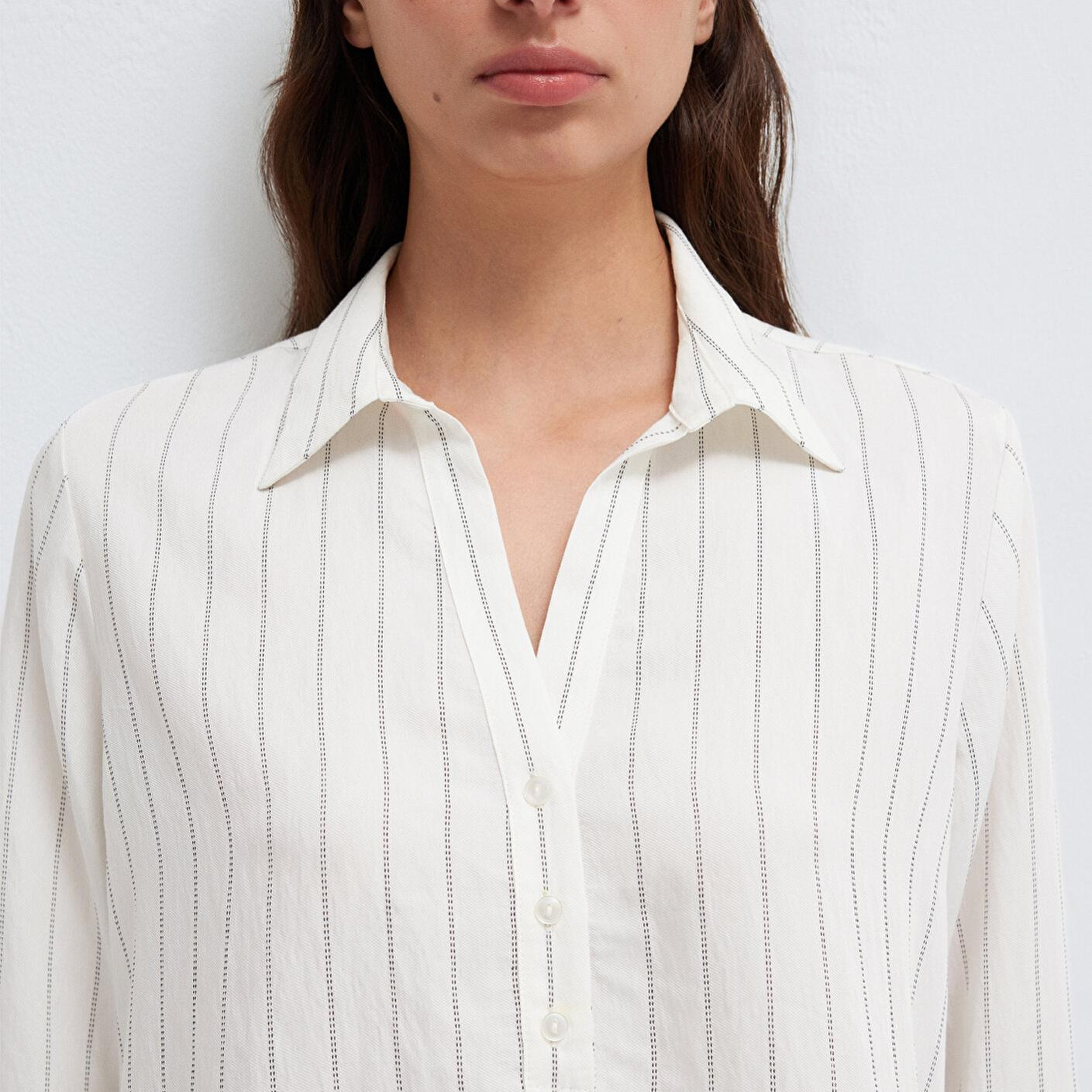 Mavi Çizgili Beyaz Bluz 1211427-83485