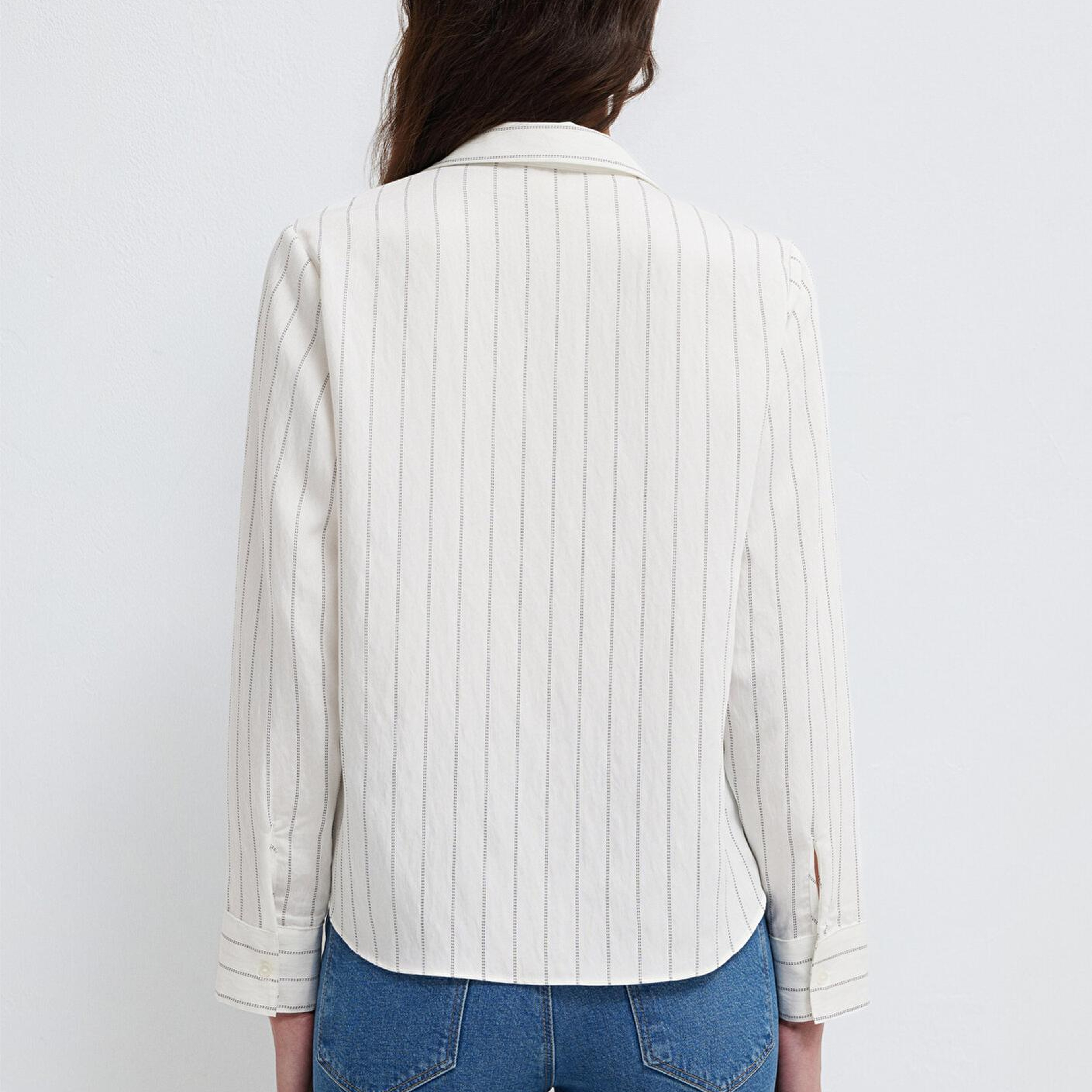 Mavi Çizgili Beyaz Bluz 1211427-83485