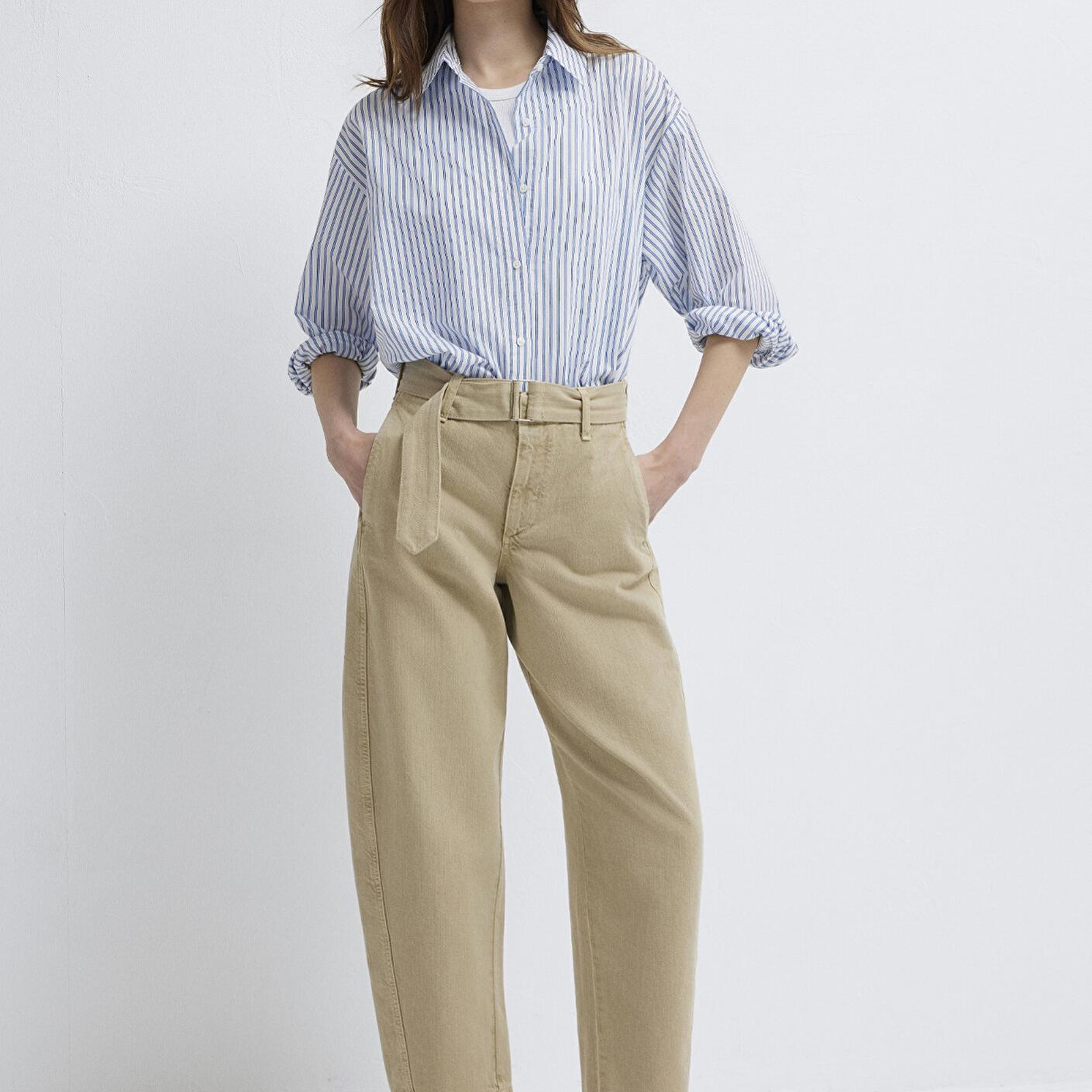 Mavi Çizgili Mavi Gömlek Oversize / Geniş Kesim 1211342-80767