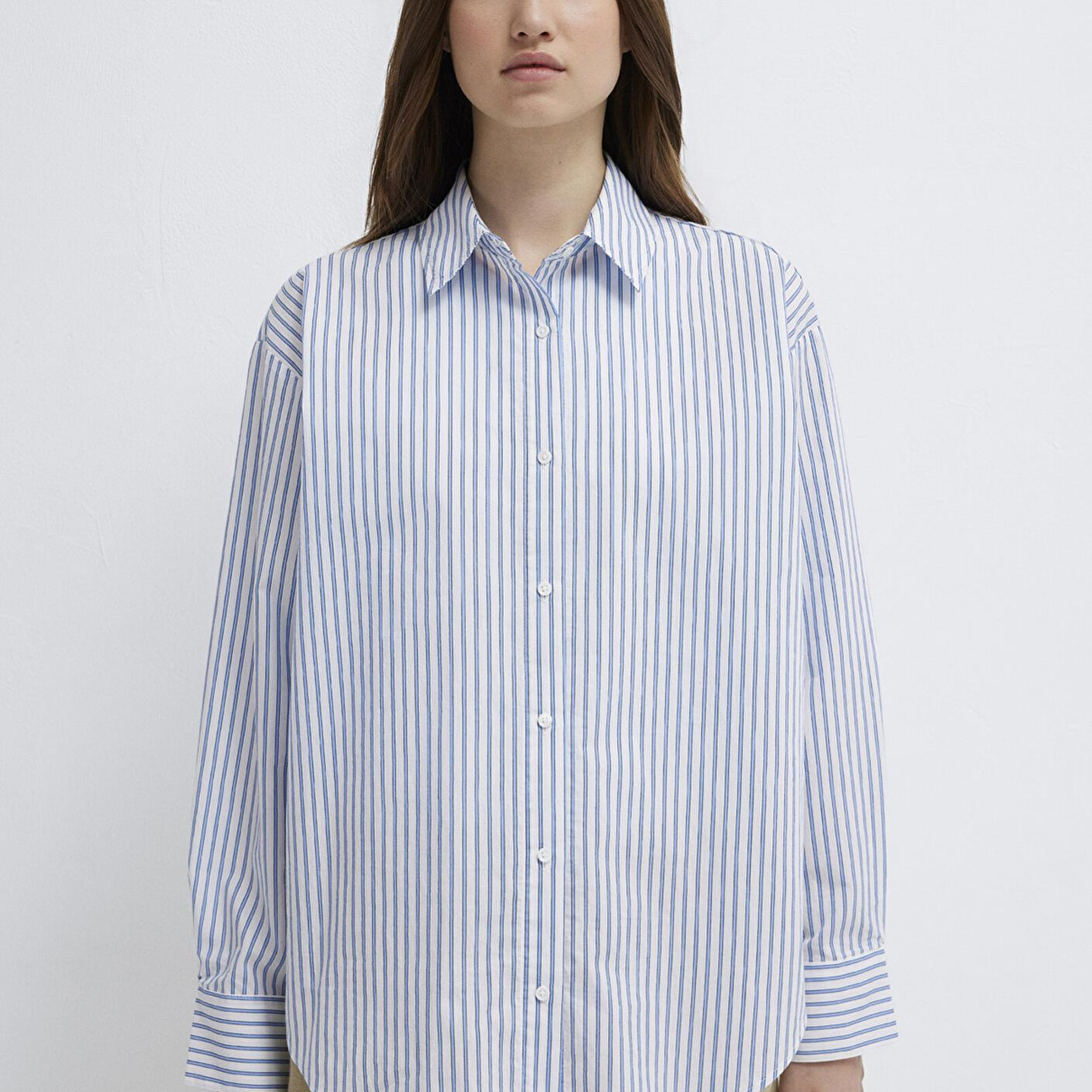 Mavi Çizgili Mavi Gömlek Oversize / Geniş Kesim 1211342-80767