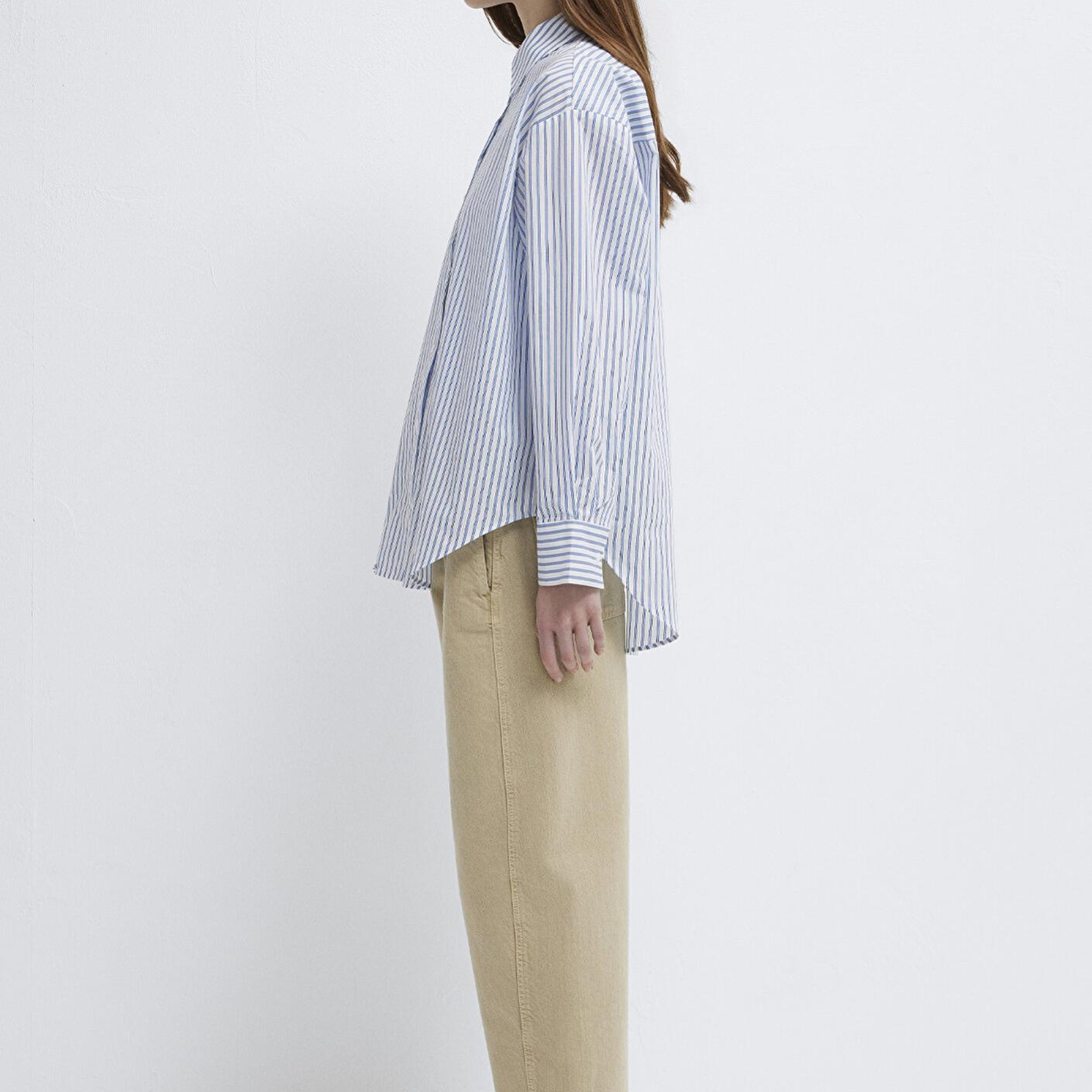 Mavi Çizgili Mavi Gömlek Oversize / Geniş Kesim 1211342-80767