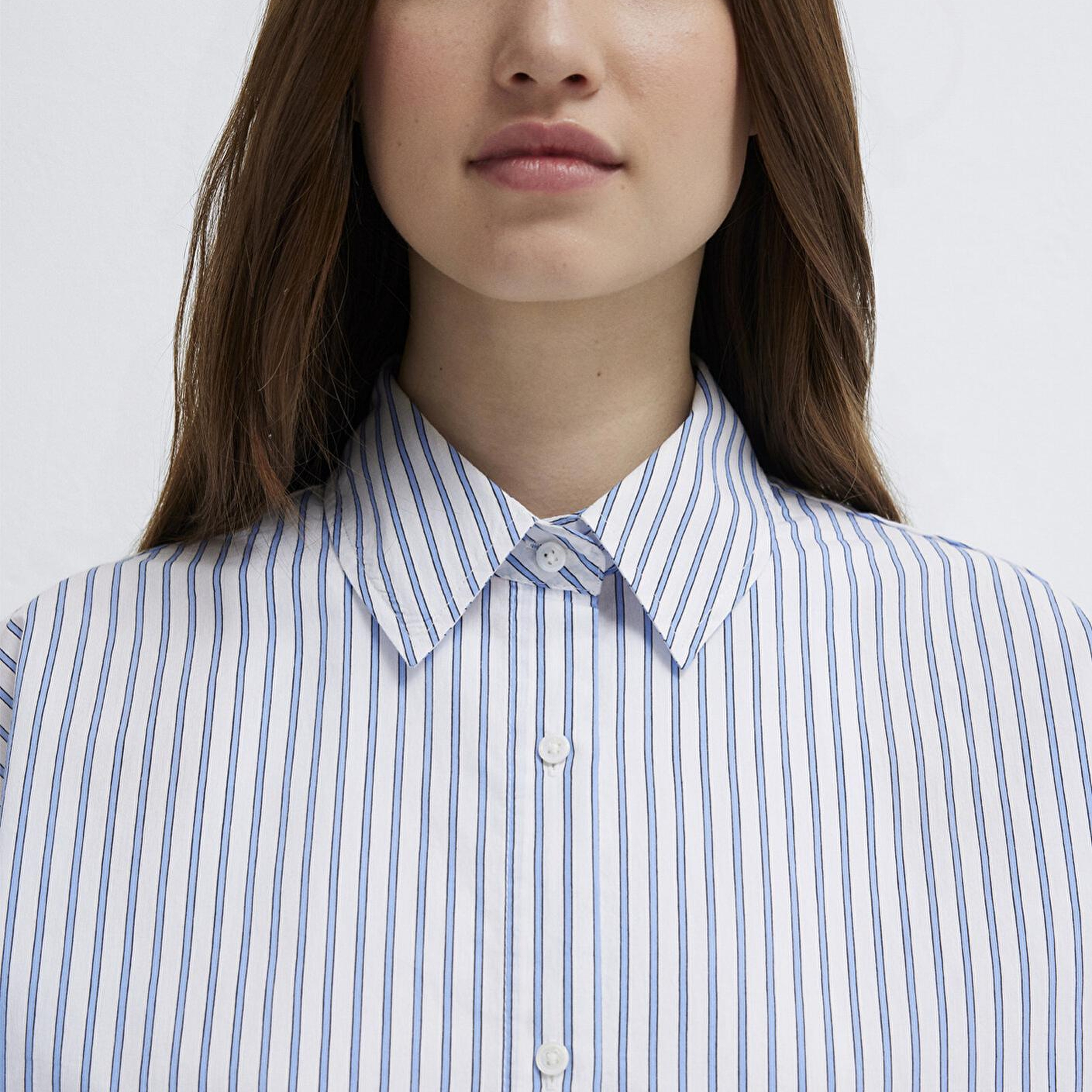 Mavi Çizgili Mavi Gömlek Oversize / Geniş Kesim 1211342-80767