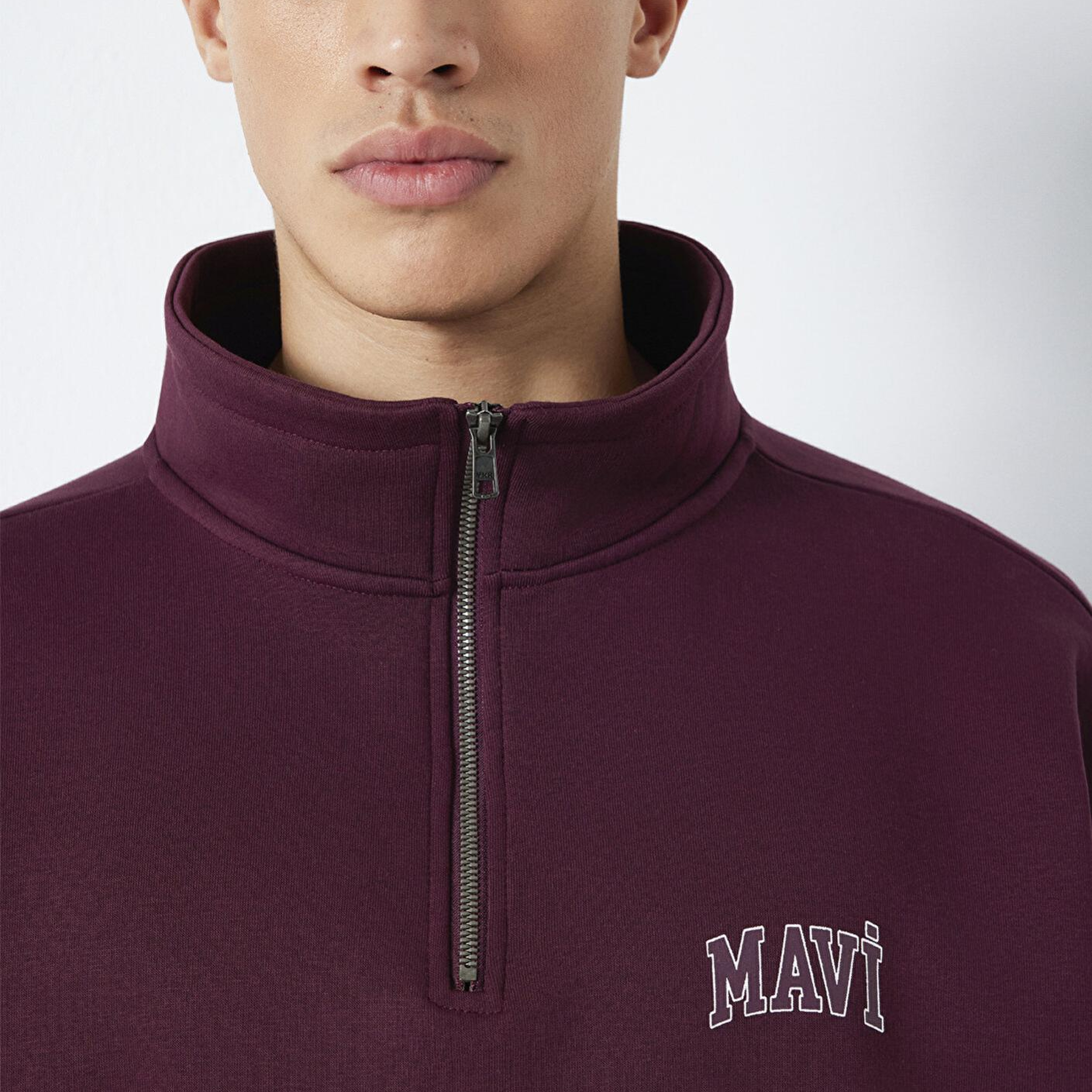 Mavi Mavi Logo Baskılı Yarı Fermuarlı Bordo Sweatshirt 0S10208-70434