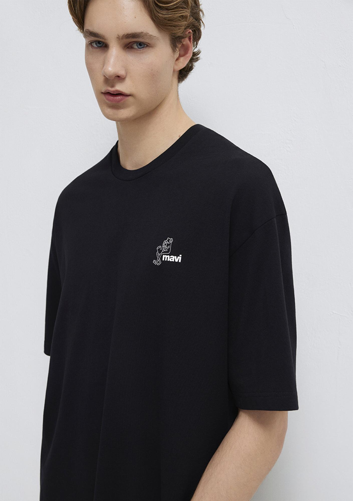 Mavi Mavi Logo Baskılı Siyah Tişört Oversize / Geniş Kesim 0613179-900