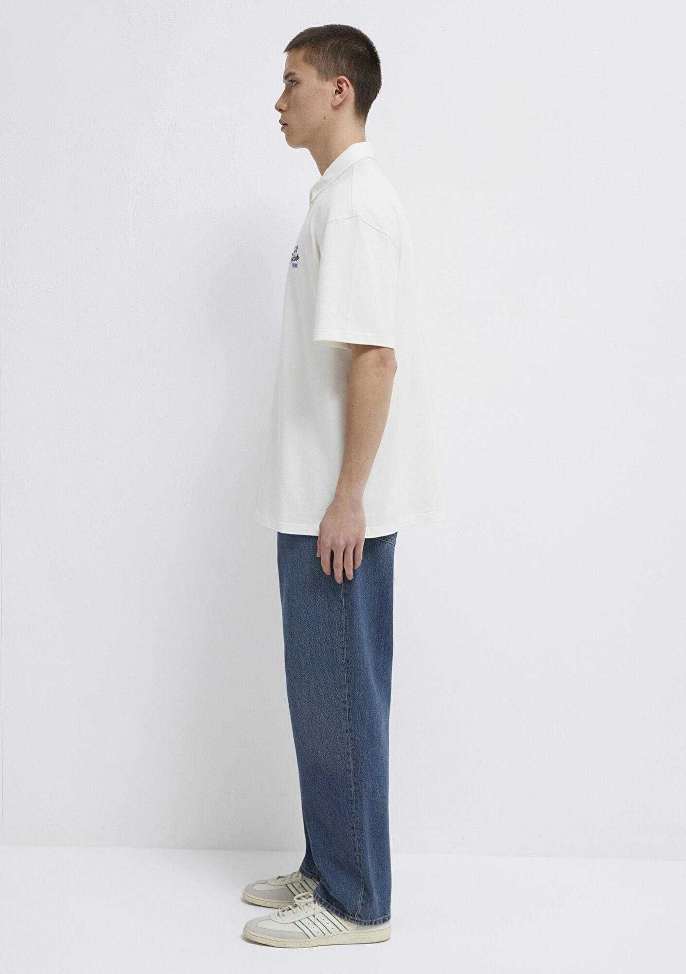 Mavi Mavi Logo Ekru Polo Tişört Loose Fit / Bol Rahat Kesim 0613180-70057