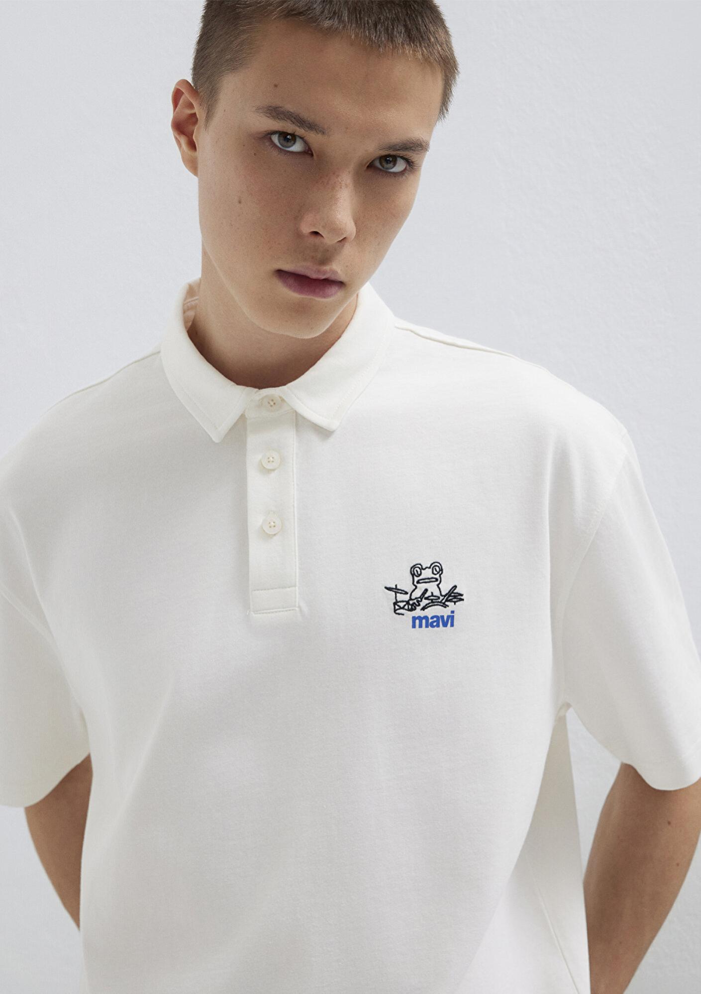 Mavi Mavi Logo Ekru Polo Tişört Loose Fit / Bol Rahat Kesim 0613180-70057